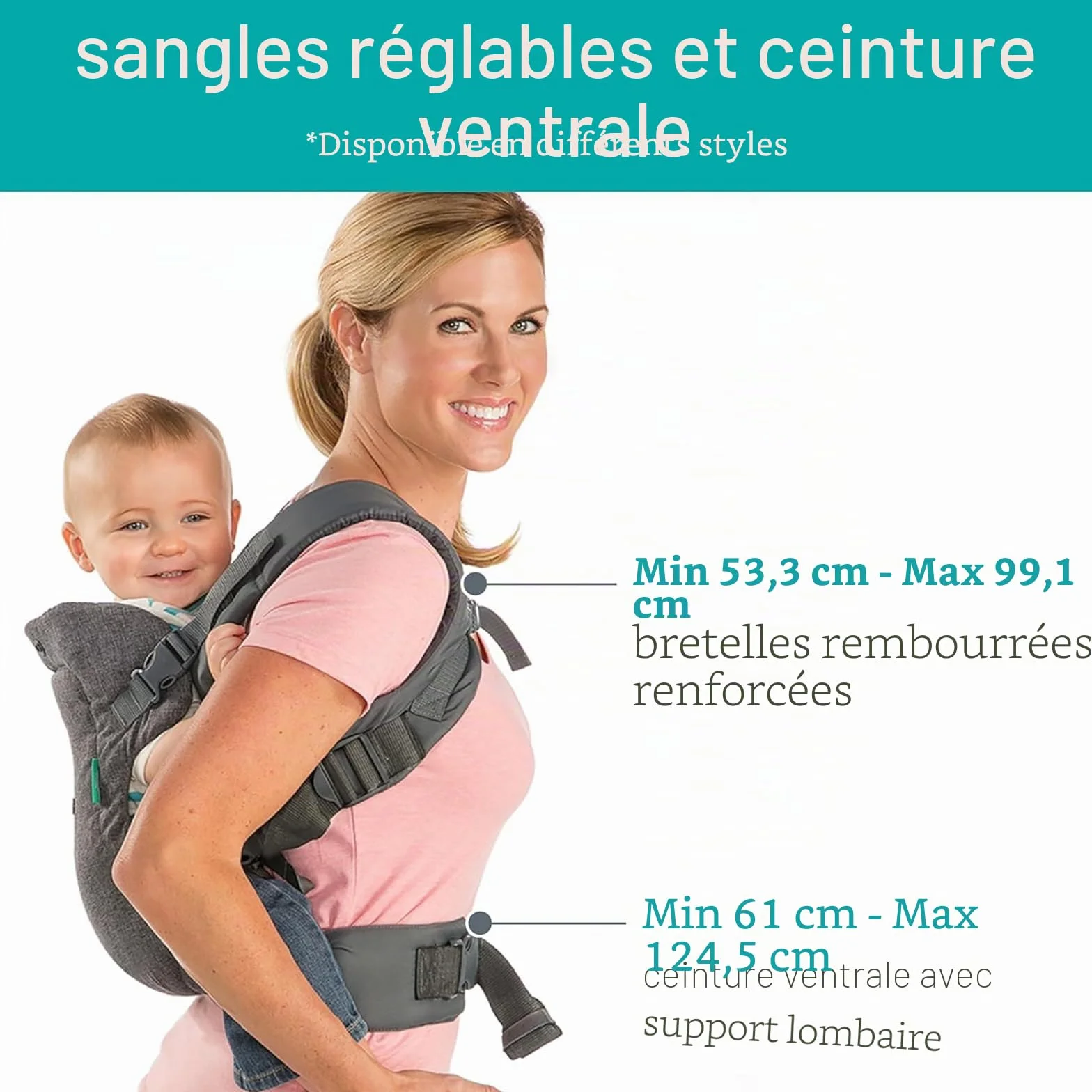 Infantino Porte-Bébé Flip 4-en-1 Ergonomique Gris 3,6-14,5 kg