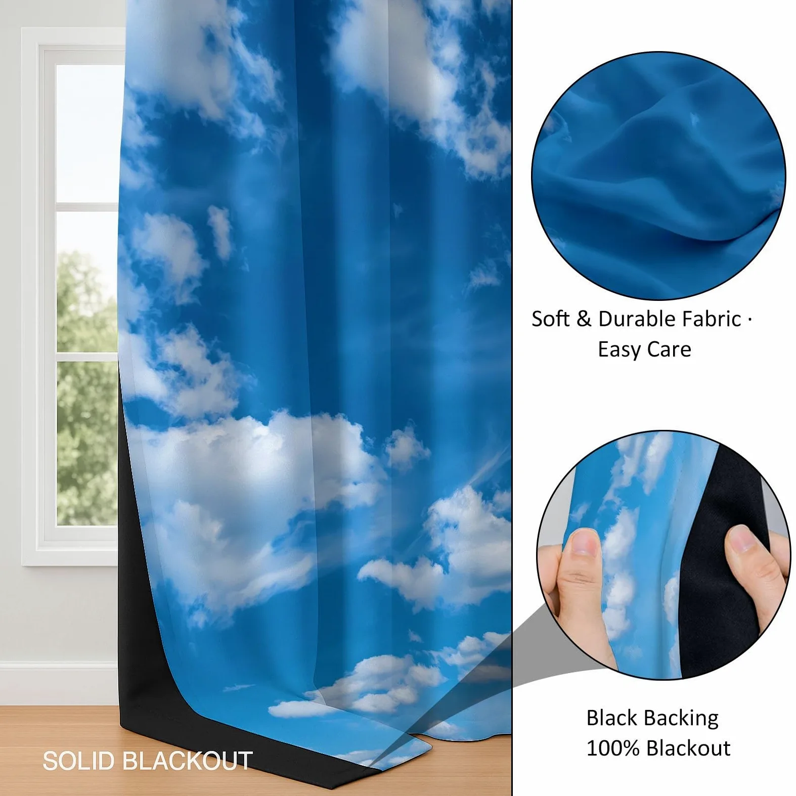 Rideau Occultant Bleu, Paysage Naturel Ciel Bleu Nuages Blancs Rideaux à Oeillets, Rideau Thermique Isolant Anti Froid et Chaleur pour Salon Chambre Fenetre Décoration 92L x 214H cm Lot de 2