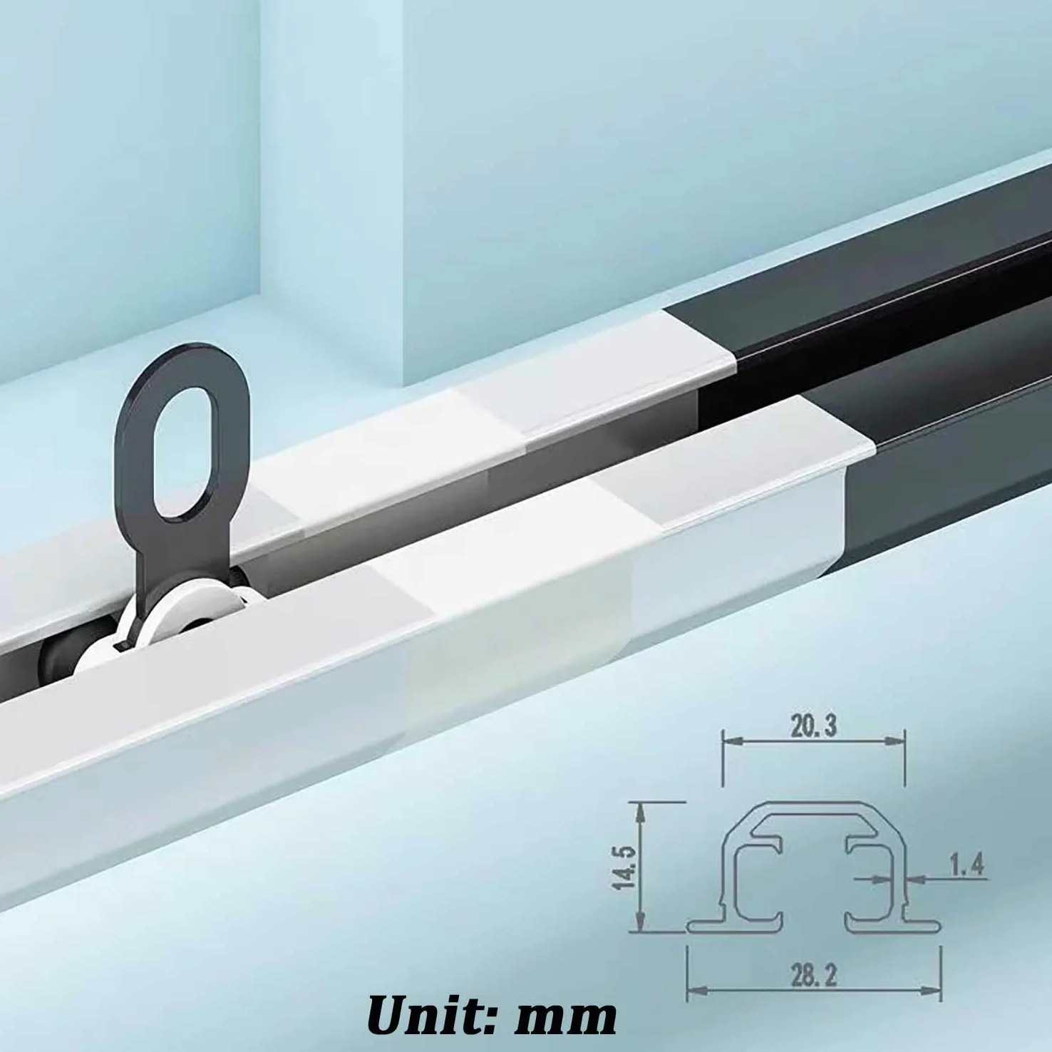 Tringle à rideau de plafond avec rail coulissant intégré - Support de plafond encastré caché - Tringle à rideau de séparation de pièce pour salon, chambre à coucher, douche au plafond - Noir - 1,5 m