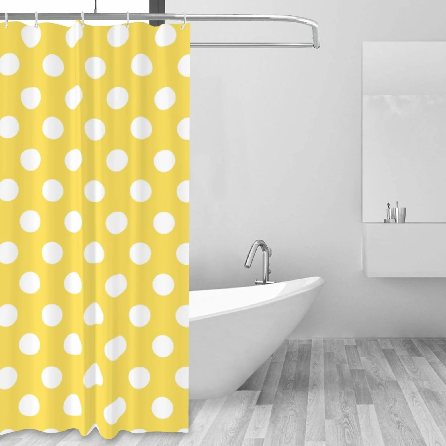 Rideau de douche imperméable et lavable en machine à pois jaune clair – 152,4 x 183 cm d'épaisseur – Décoration de salle de bain mignonne