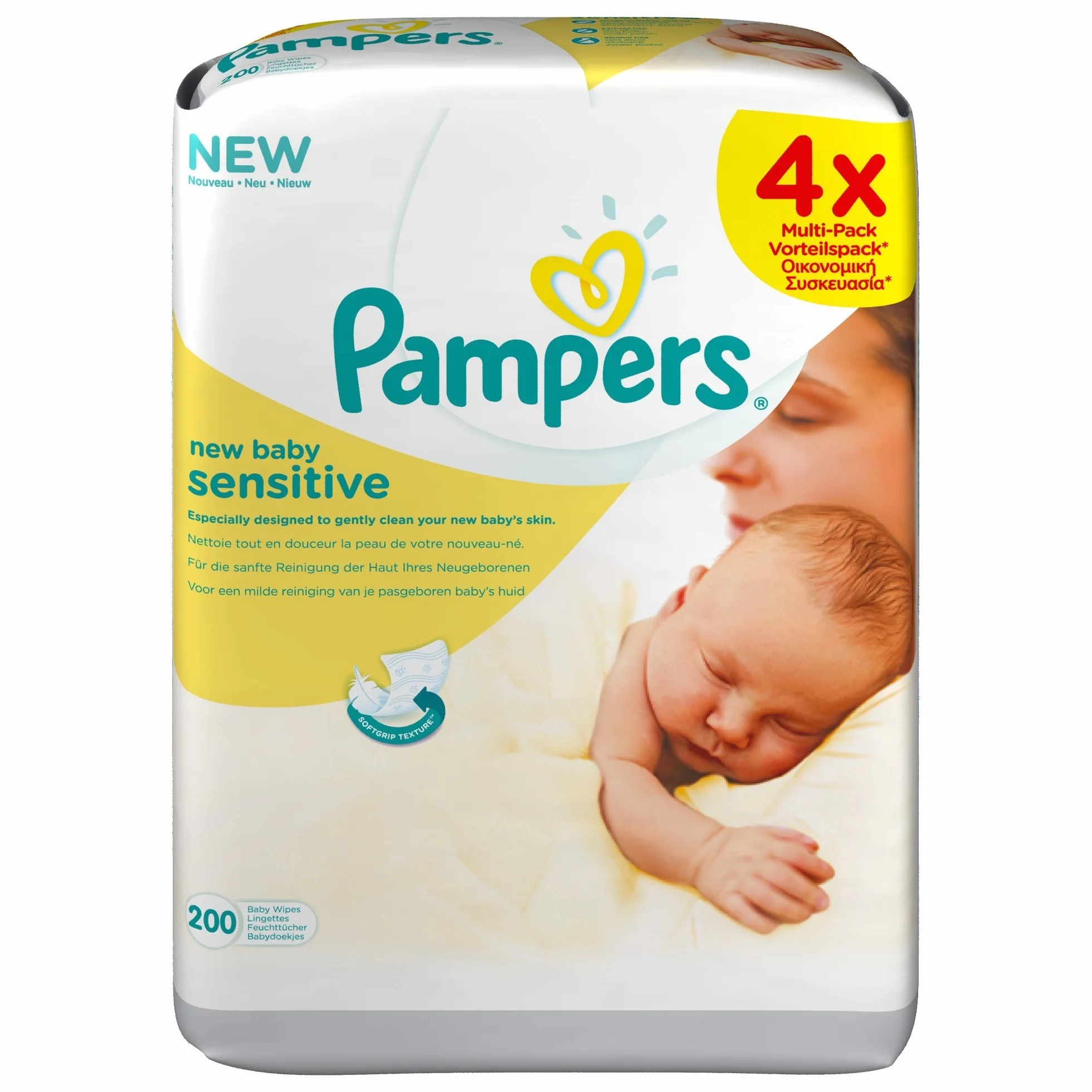 Pampers Lingettes Bébé Sensitive Lot de 4 Paquets de 50 (200 Lingettes)