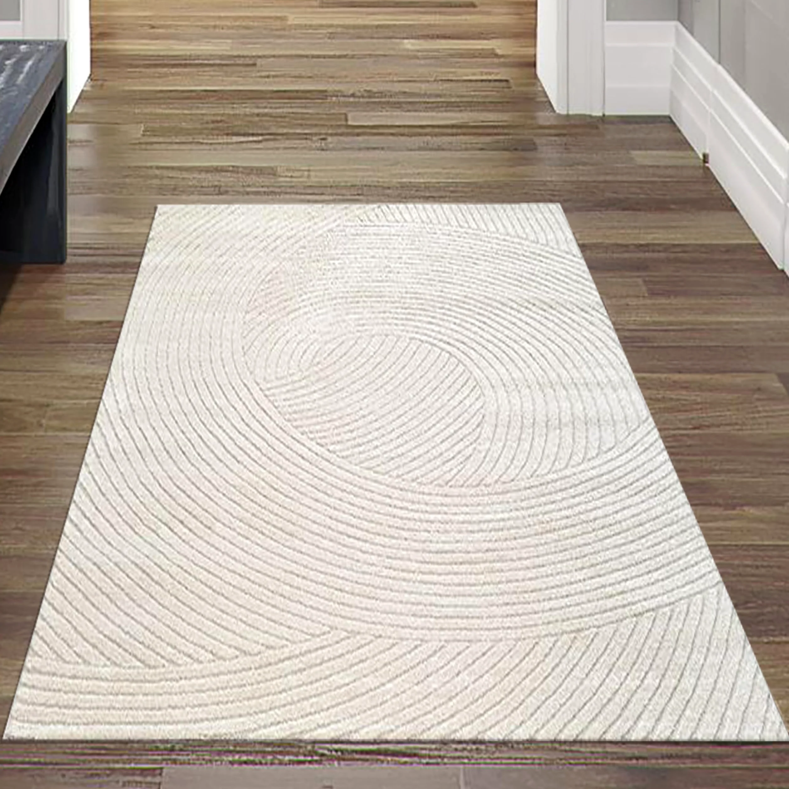 Teppich-Traum Tapis Salon Tapis d'entrée Couloir agréablement Doux Velours Moyen 3D Effet Vagues en crème, 80 x 150 cm