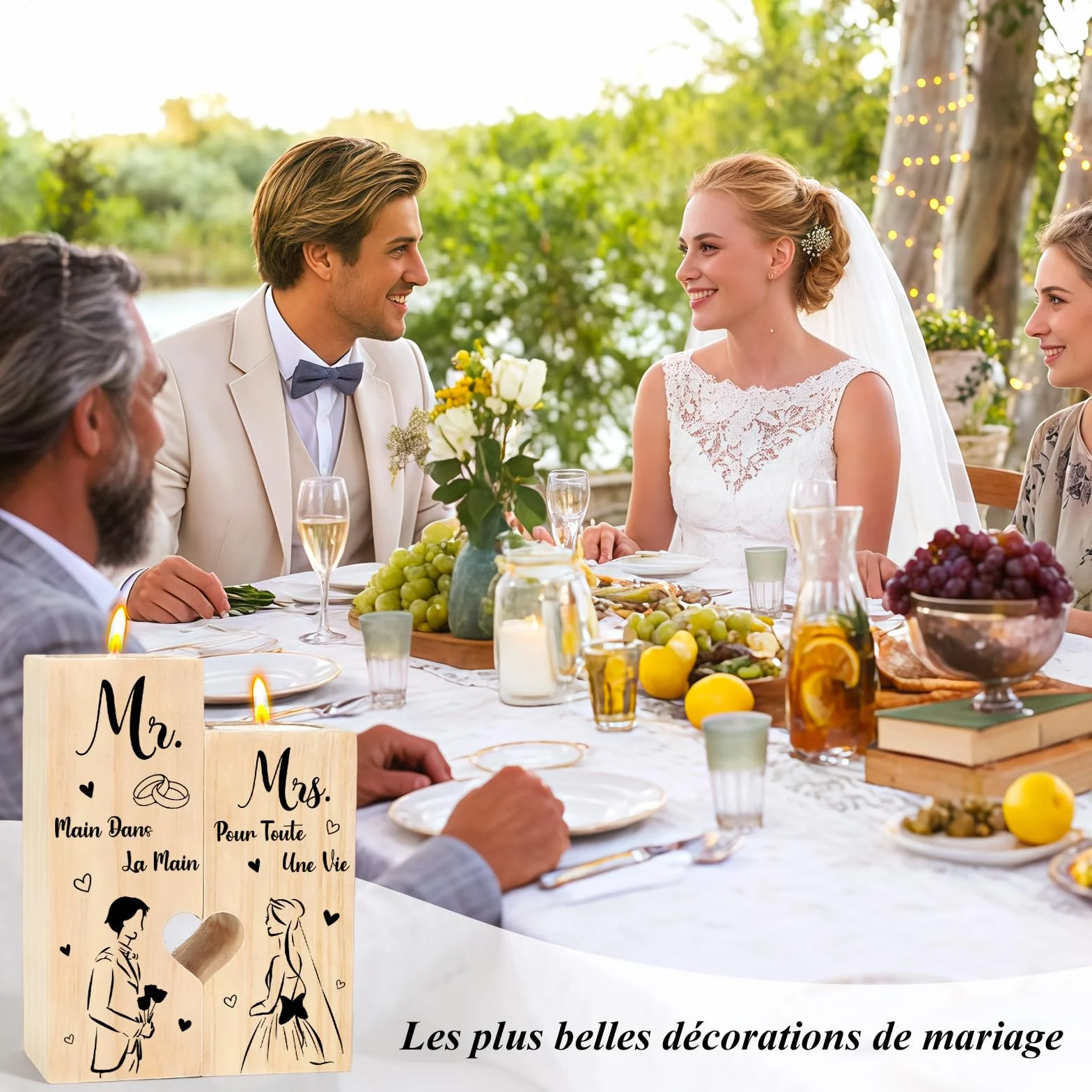 Cadeau Mariage Personnalisé - Mr Mrs Candélabre en Bois pour Couple Marié