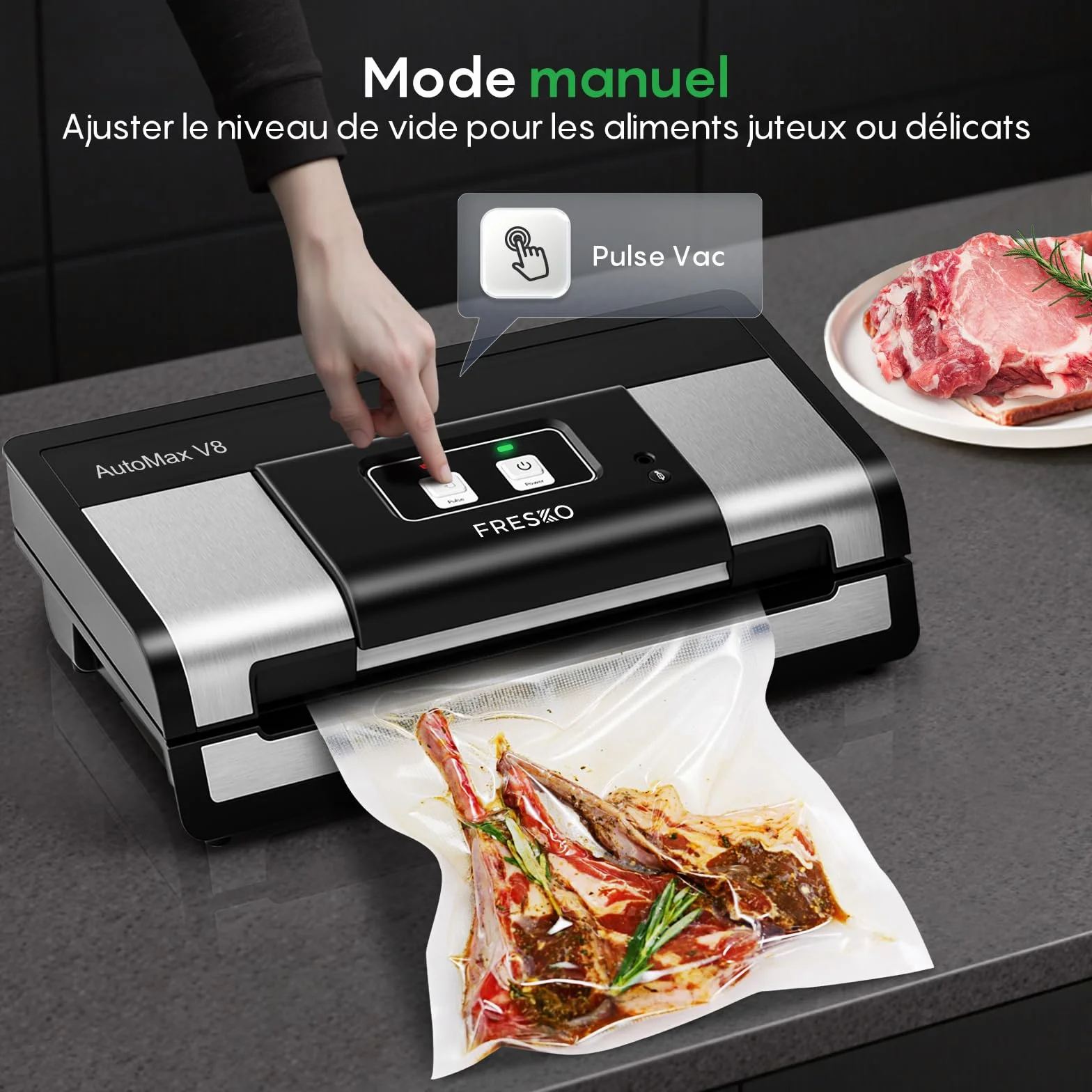 FRESKO Machine Sous Vide Alimentaire 140W AutoMax V8 Sec/Humide Mains Libres