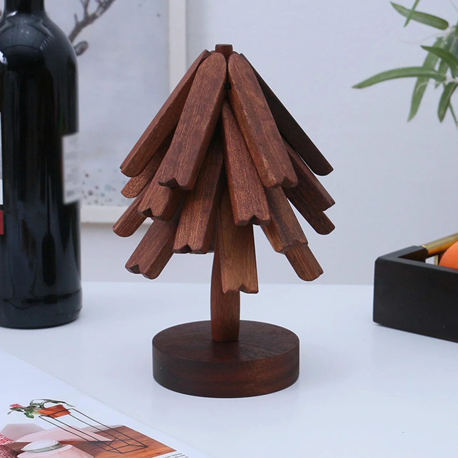 Dessous de plat en bois pour plats chauds, dessous de plat pliable en bois | d'arbre pour poêles chaudes en bois avec d'arbre – Tapis chaud multifonction, dessous de verre en bois résistant à la