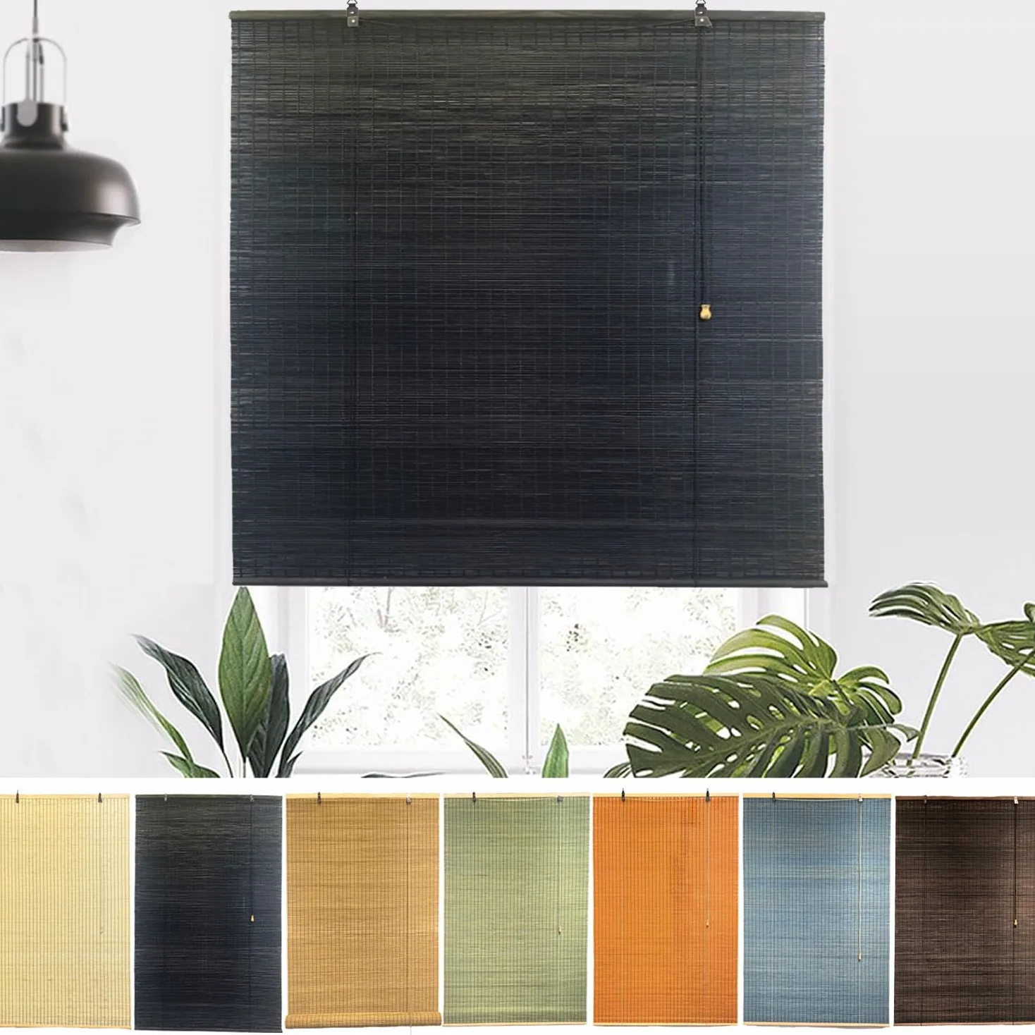 NIANXINN Store Enrouleur Bambou Rétro,Store Venitien Store Bambou Exterieur Store Occultant Fenetre Tissé à Main Rideau,95% Protection Solaire Intimité,Largeur x Hauteur (110cm x 220cm,Black)