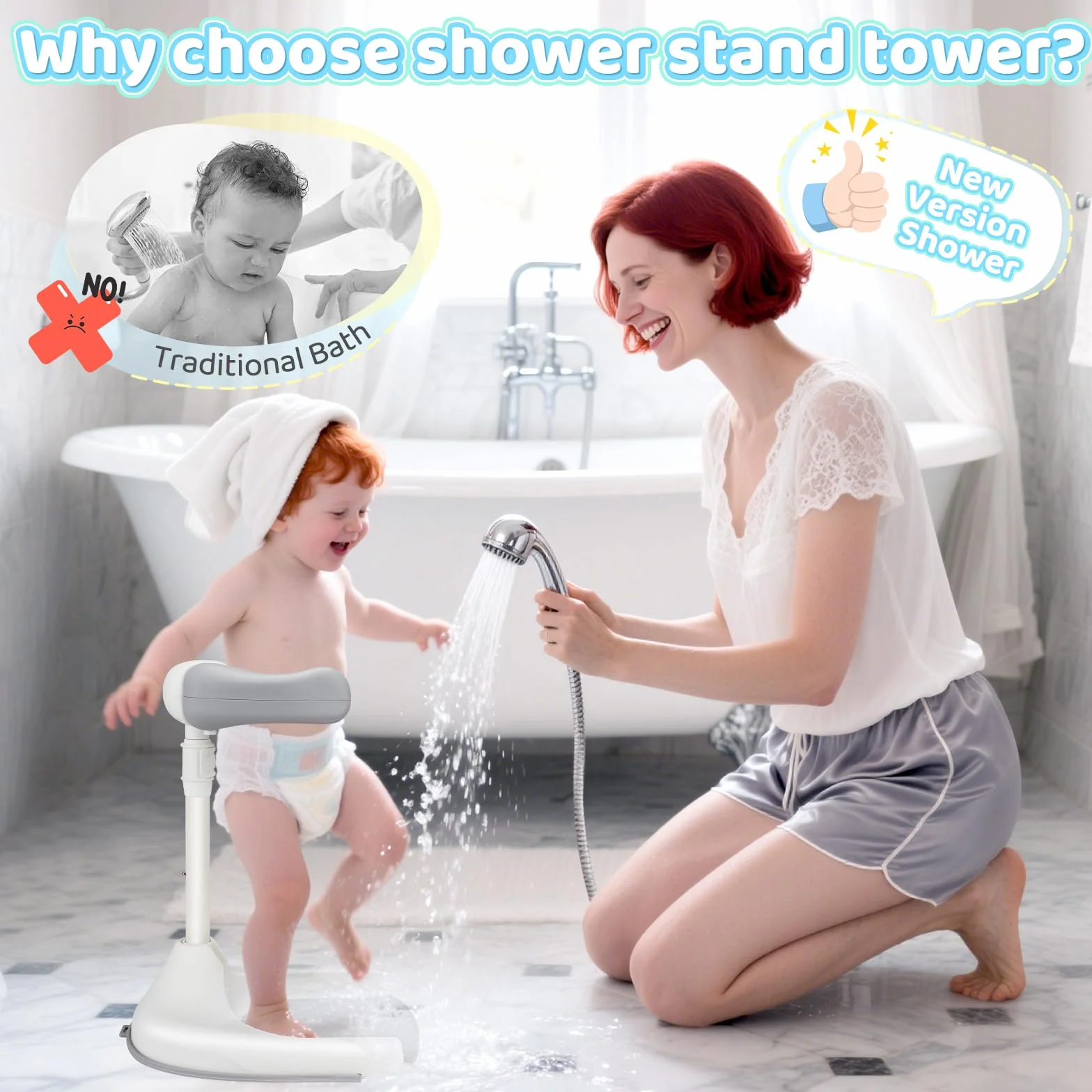 Support Baignoire Bébé Antidérapant Réglable en Hauteur Douche 8-36 Mois