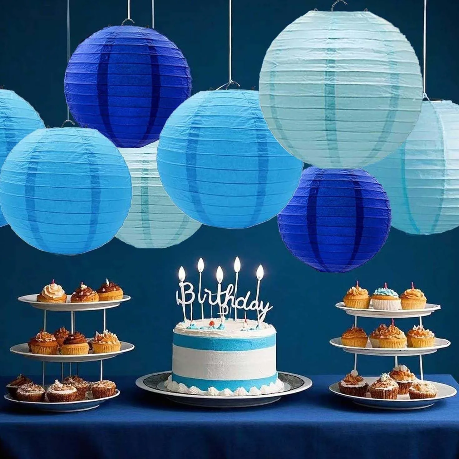 Lanterne en Papier Bleu Lot de 12 Rondes pour Mariage Décoration