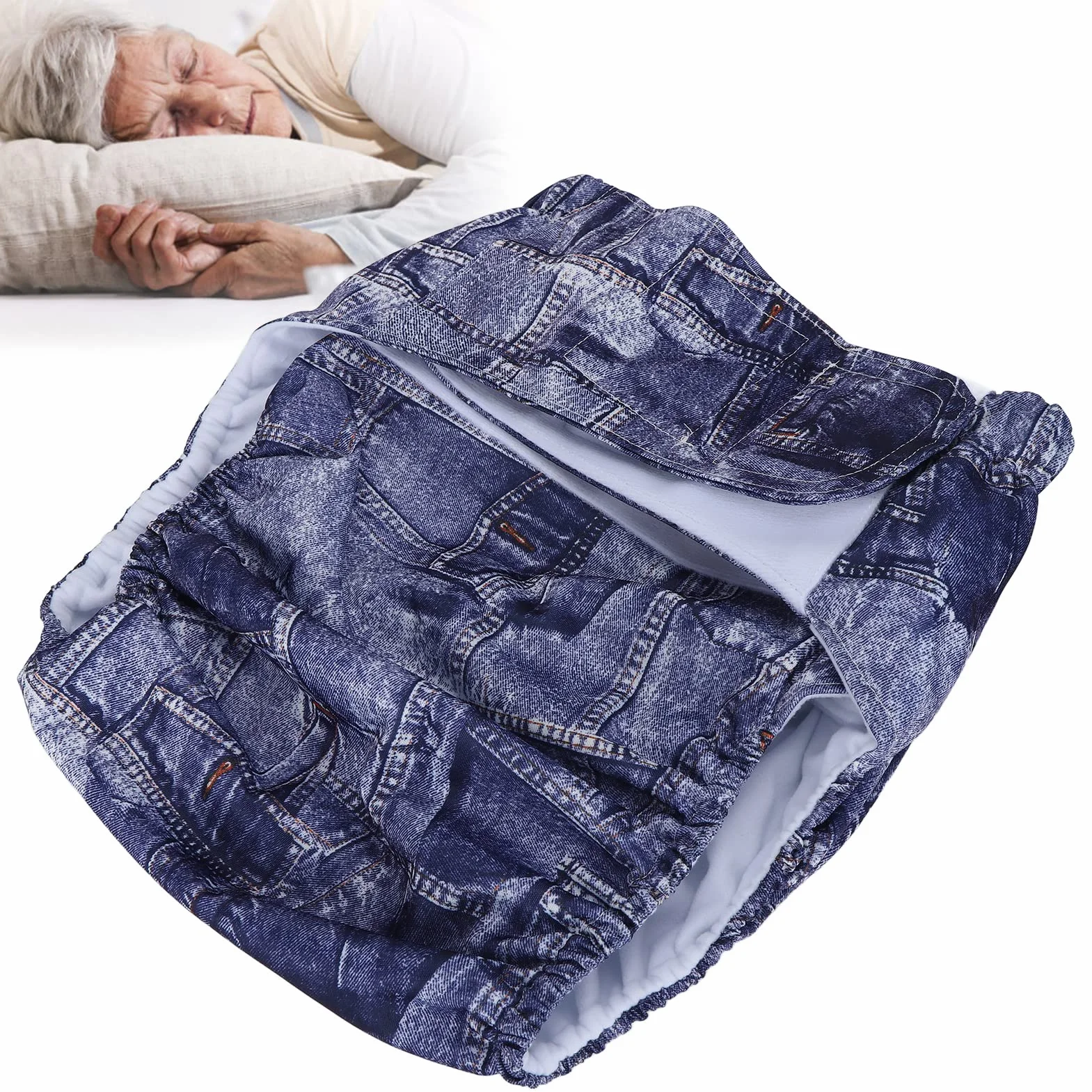Couche Lavable Réutilisable pour Adultes, Imperméable, Protection Incontinence, Attaches Crochet