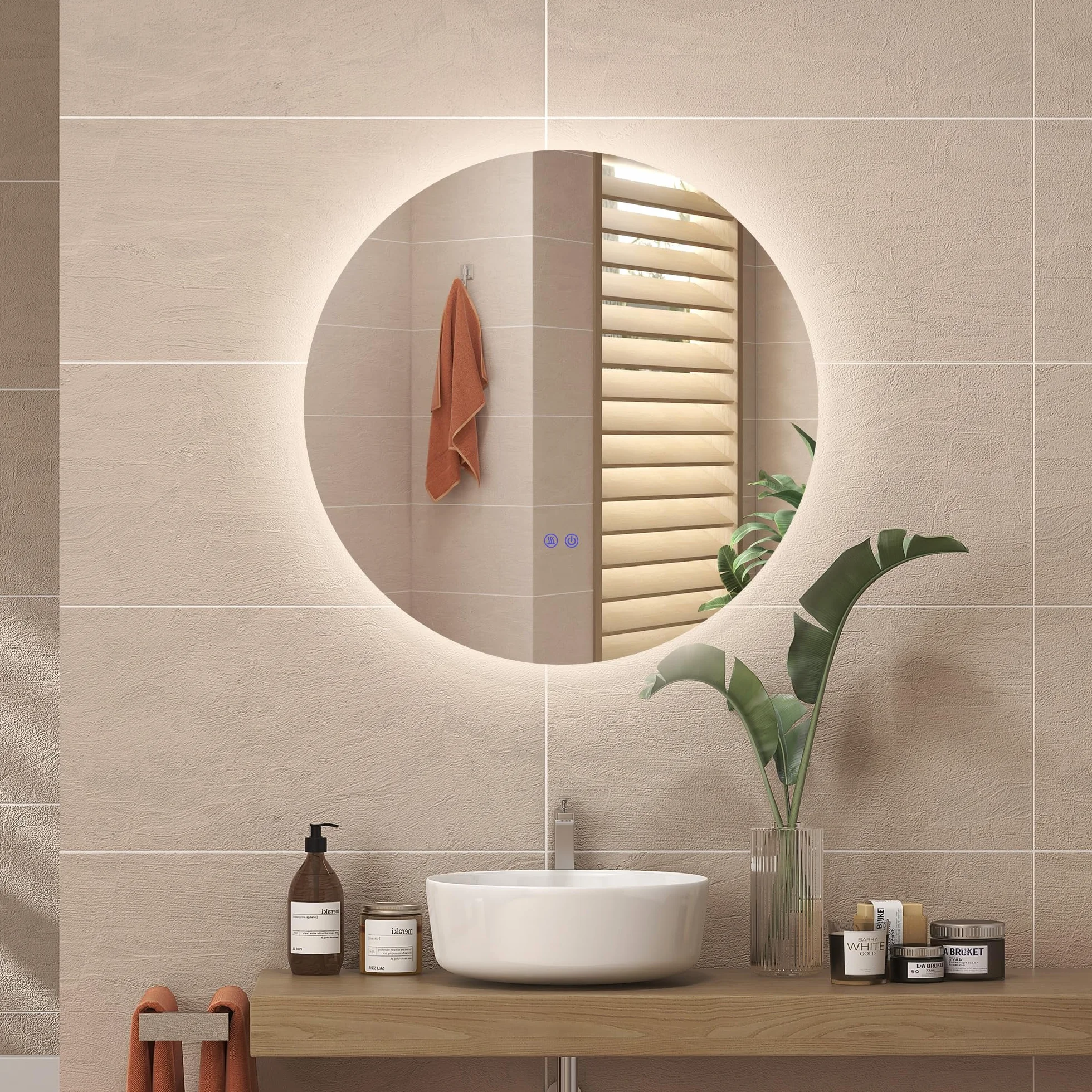 Kleankin Miroir Rond Lumineux LED Mural Salle de Bain 80 cm Interrupteur Tactile Antibuée Luminosité Réglable 20,5W+26W Blanc Argent