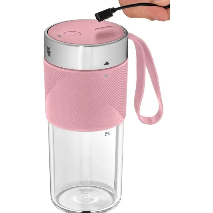 WMF Küchenminis Mix on the Go 300 ml, Mini Mixer to Go, USB Mixer Smoothie Maker, mixeur personnel rechargeable, mixeur portable pour smoothies, shakes, rose