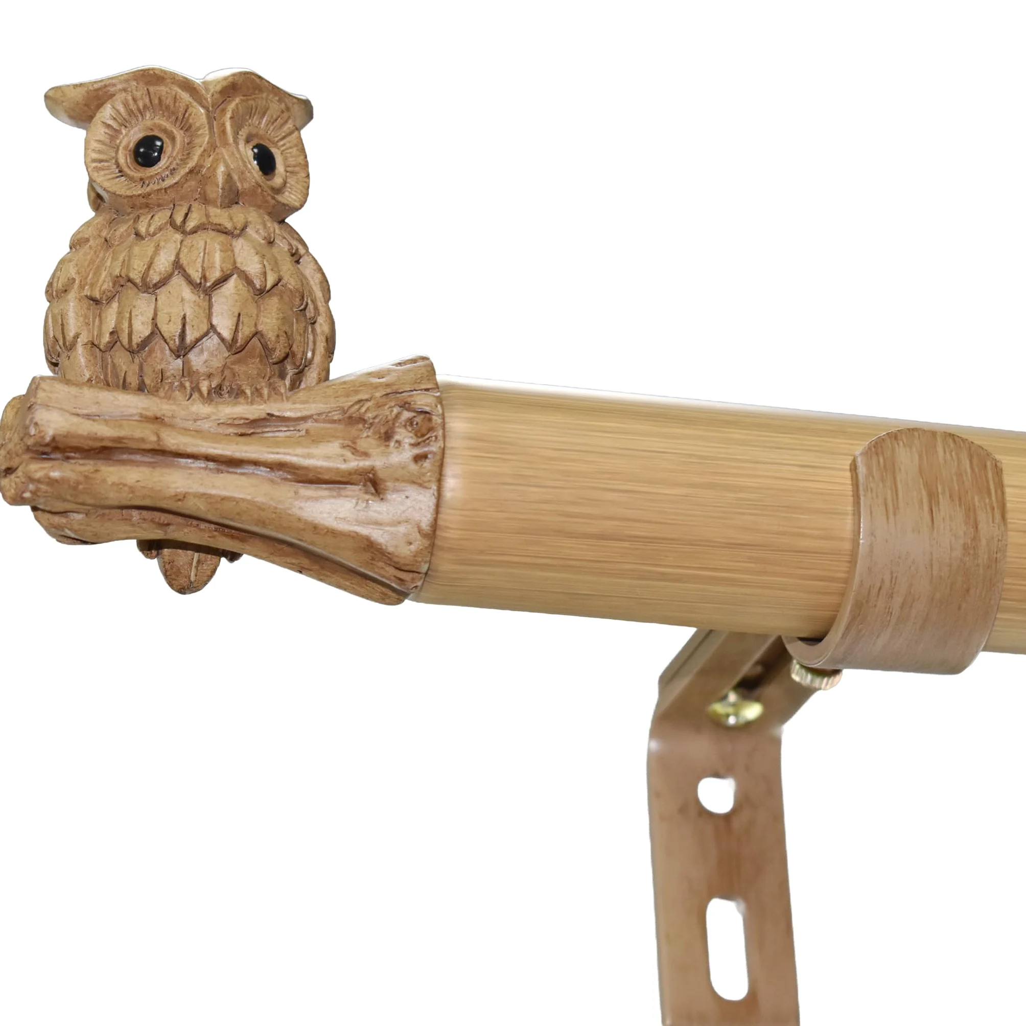 Tringle à Rideau Aspect Bois avec Embout Hibou, extra longue réglable 76-381cm tringle Métal pour portes coulissantes terrasse baie vitrée salon chambre fenêtres, 25mm, supporte 13,6 kg