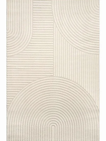 Tapis Moderne à Relief Graphique avec Texture sculptée et Lignes arrondies - Dimension 120x170 cm, Couleur Beige