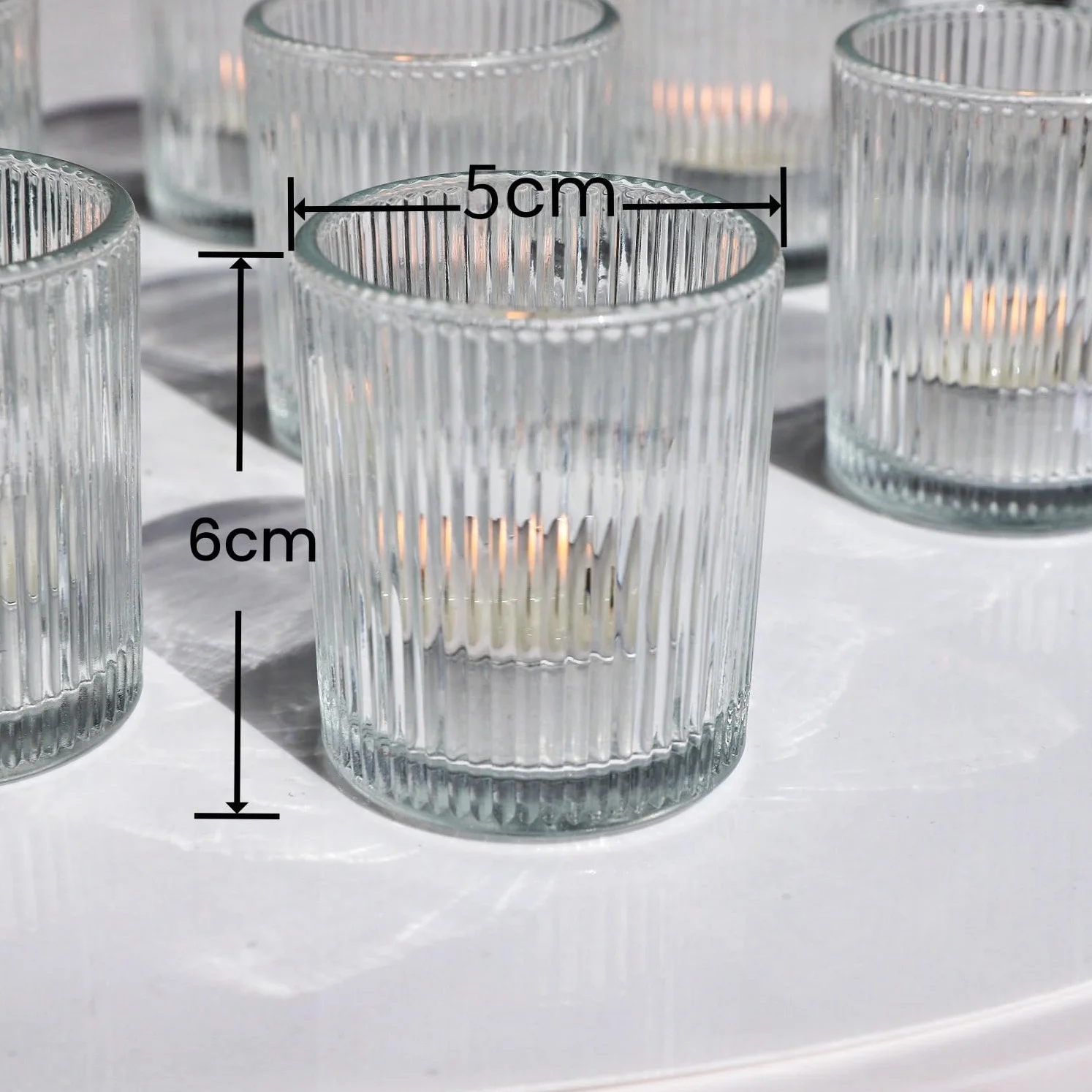 Lot de 12 Bougeoirs en Verre Côtelés Transparents pour Mariage, Fête et Décoration de Noël (5,5 cm × 6,5 cm)