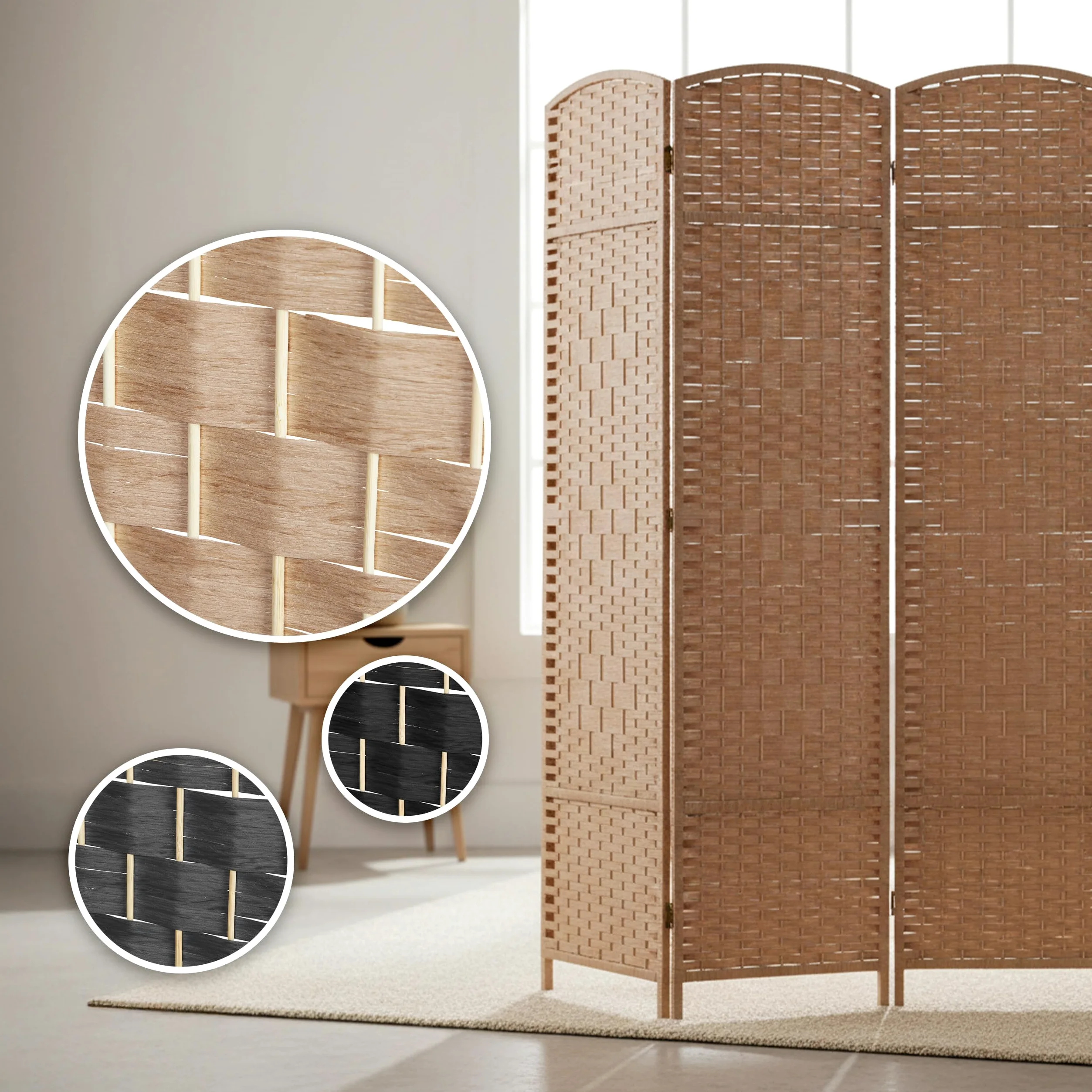 Relaxdays Paravent intérieur 3 Parties, HxL 170 x 120 cm, Pliable, Bois & Corde Papier, Naturel, séparateur de pièce