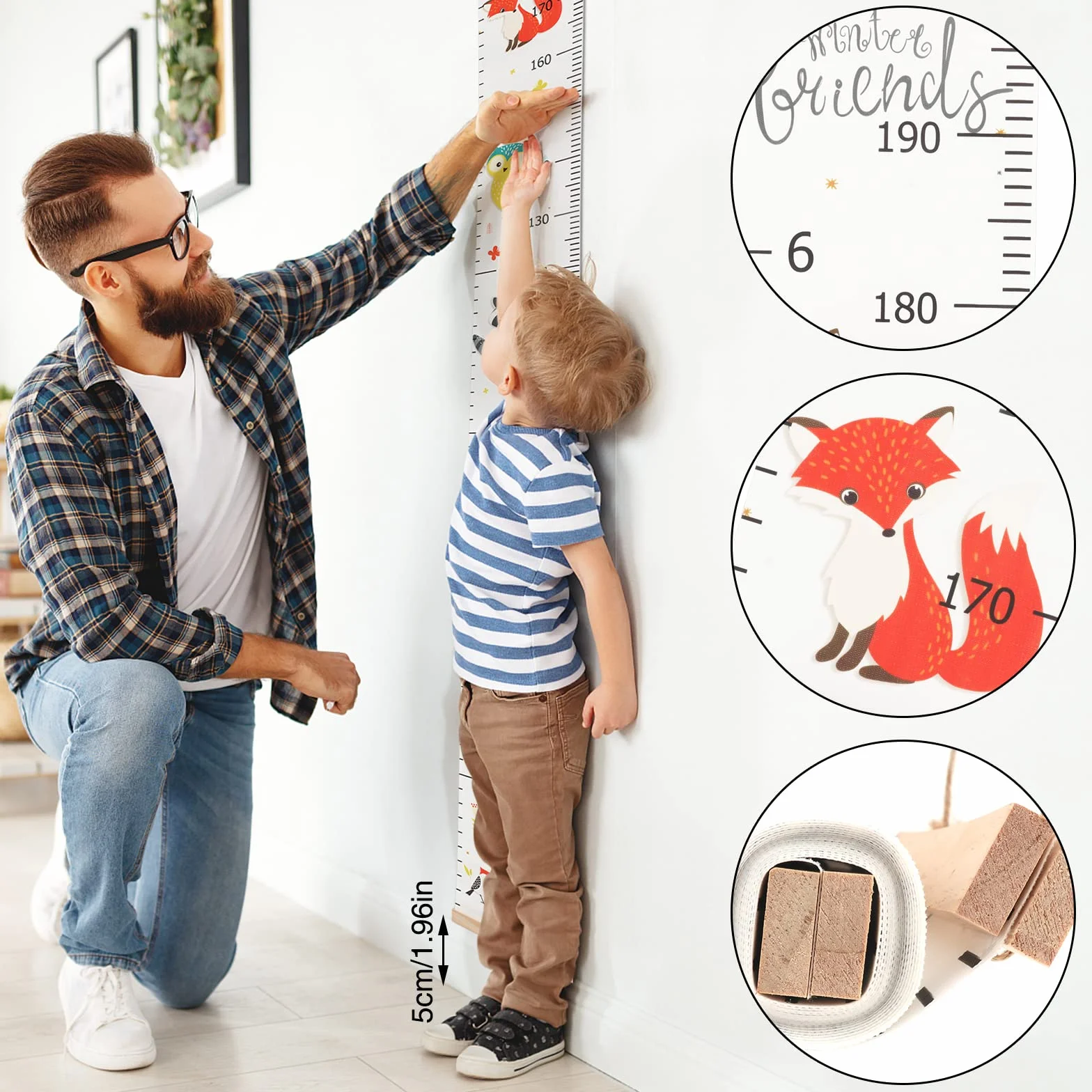 Toise Murale Enfant Bébé à Suspendre Règle Diagramme Croissance Fille Garçon Mesure Hauteur Décoration Chambre Motif Renard