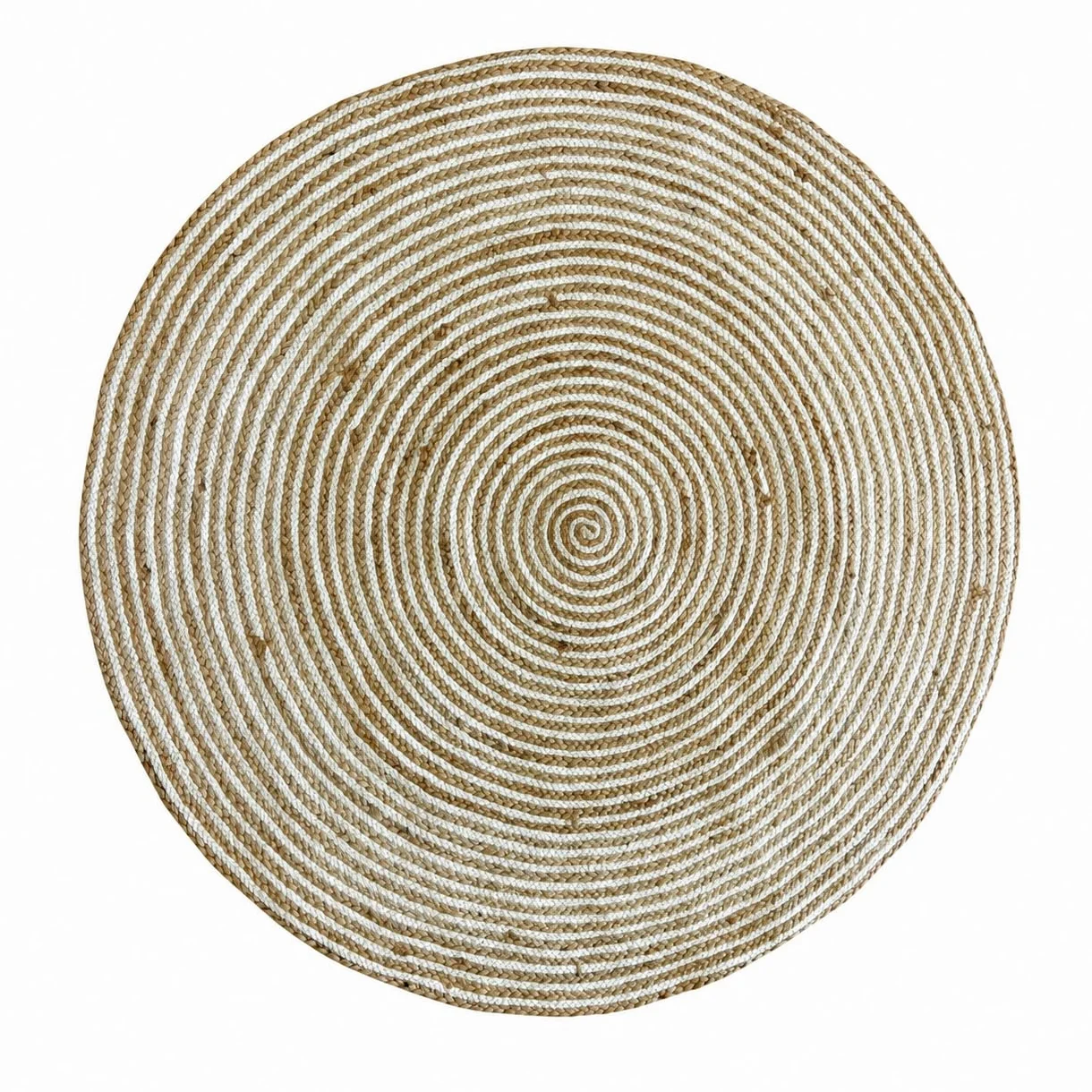 Tapis rond 100 % jute naturelle tressé, style nordique, pour salon, chambre, entrée, terrasse, véranda (blanc, jute, 110 cm de diamètre)