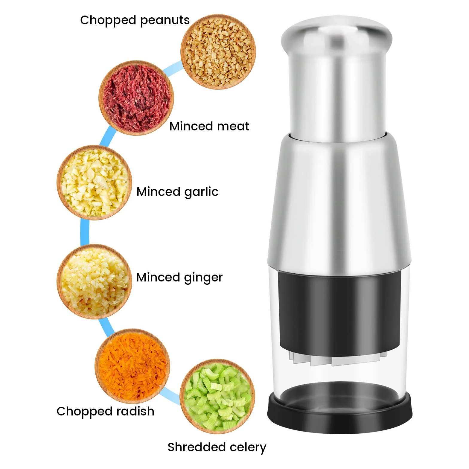 Presse-Ail Inox Hacheuse d'Échalote Coupe-Oignon Manuel à Pousser Hachoir Gingembre Ustensile de Cuisine Noir