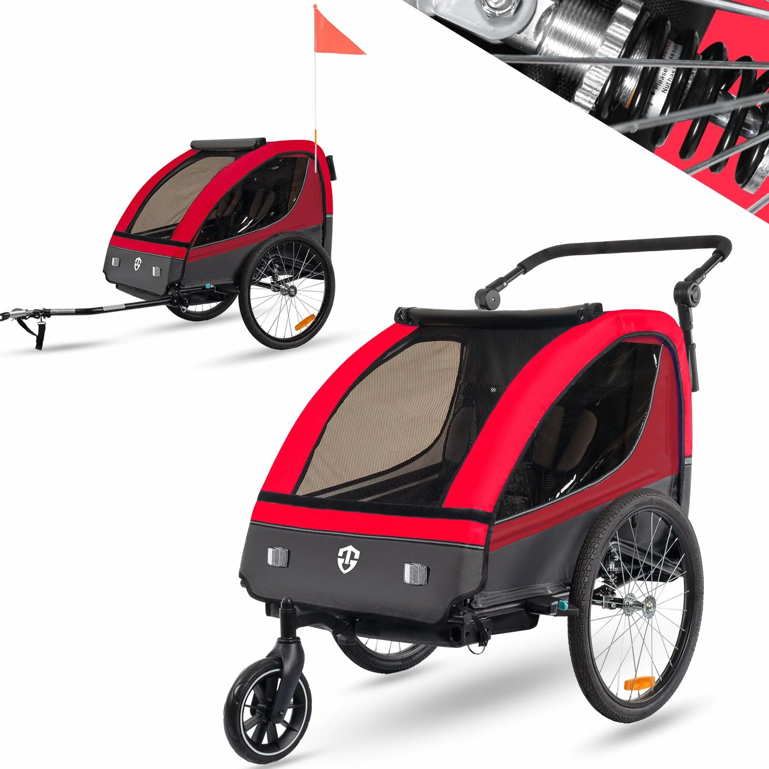 Tiggo Remorque pour Enfants 2en1 Velo Running Ceinture Securite 5 Points 360° Roue Avant Jogger Poussette