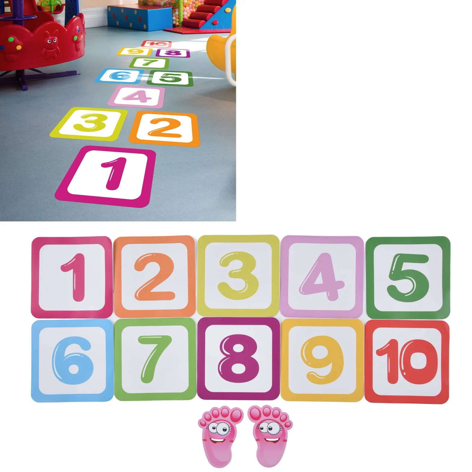 Tapis de Marelle Imperméable pour Enfant, 10 Chiffres Puzzle, Autocollant Mural de Sol, Décoration Chambre Bébé