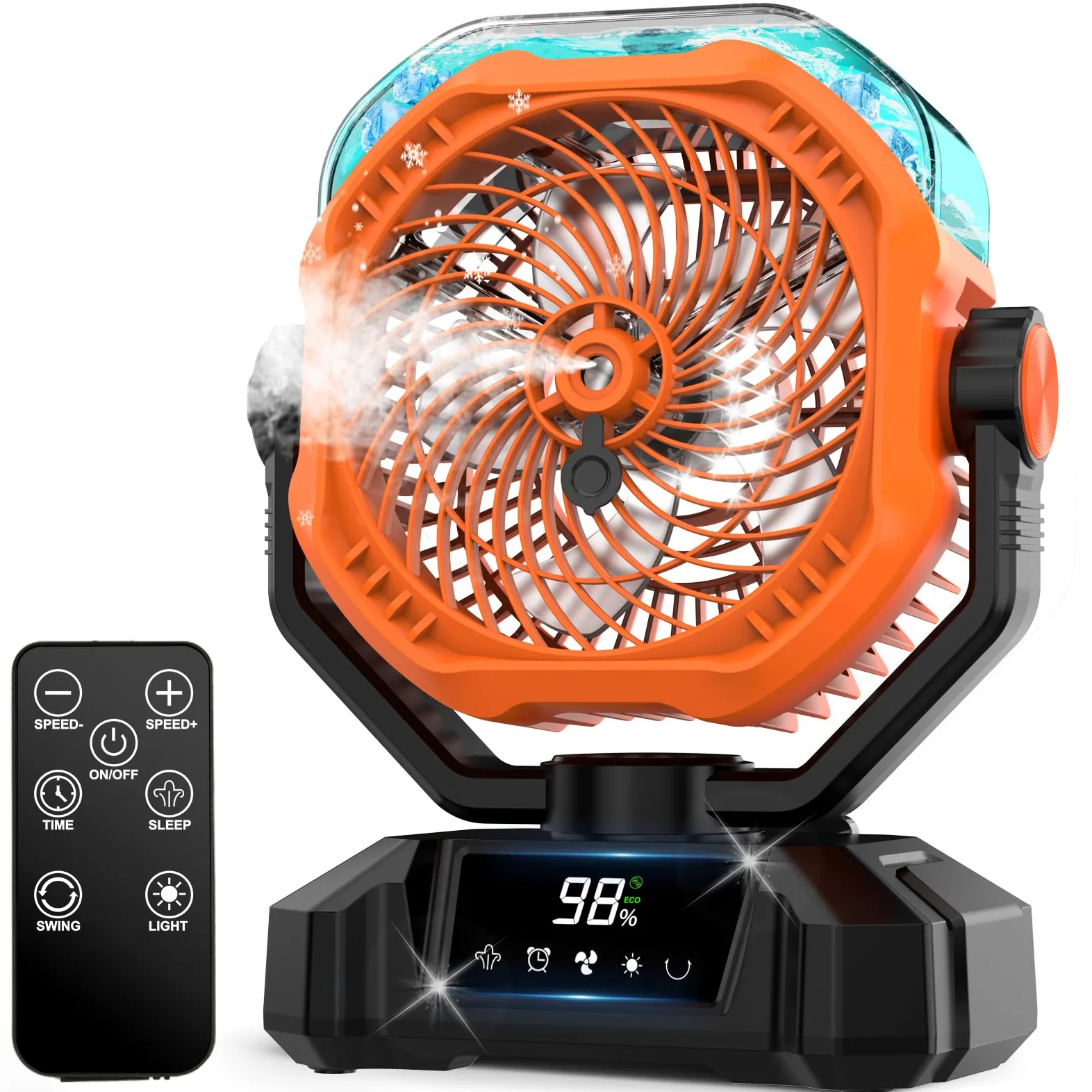 Multper 20000mAh Ventilateur Brumisateur Portable, Ventilateur Portable Rechargeable avec Réservoir d'Eau 360ML, LED, Télécommande, 5 Vitesses, Ventilateur USB Silencieux pour Camping, Bureau, Maison