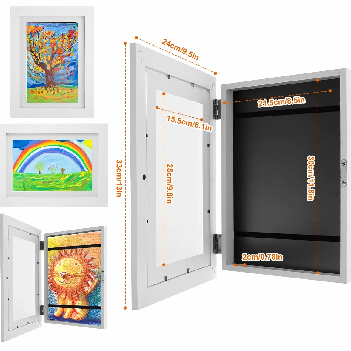 Cadre Photo en Bois pour Enfants A4 Ouverture Avant Blanc