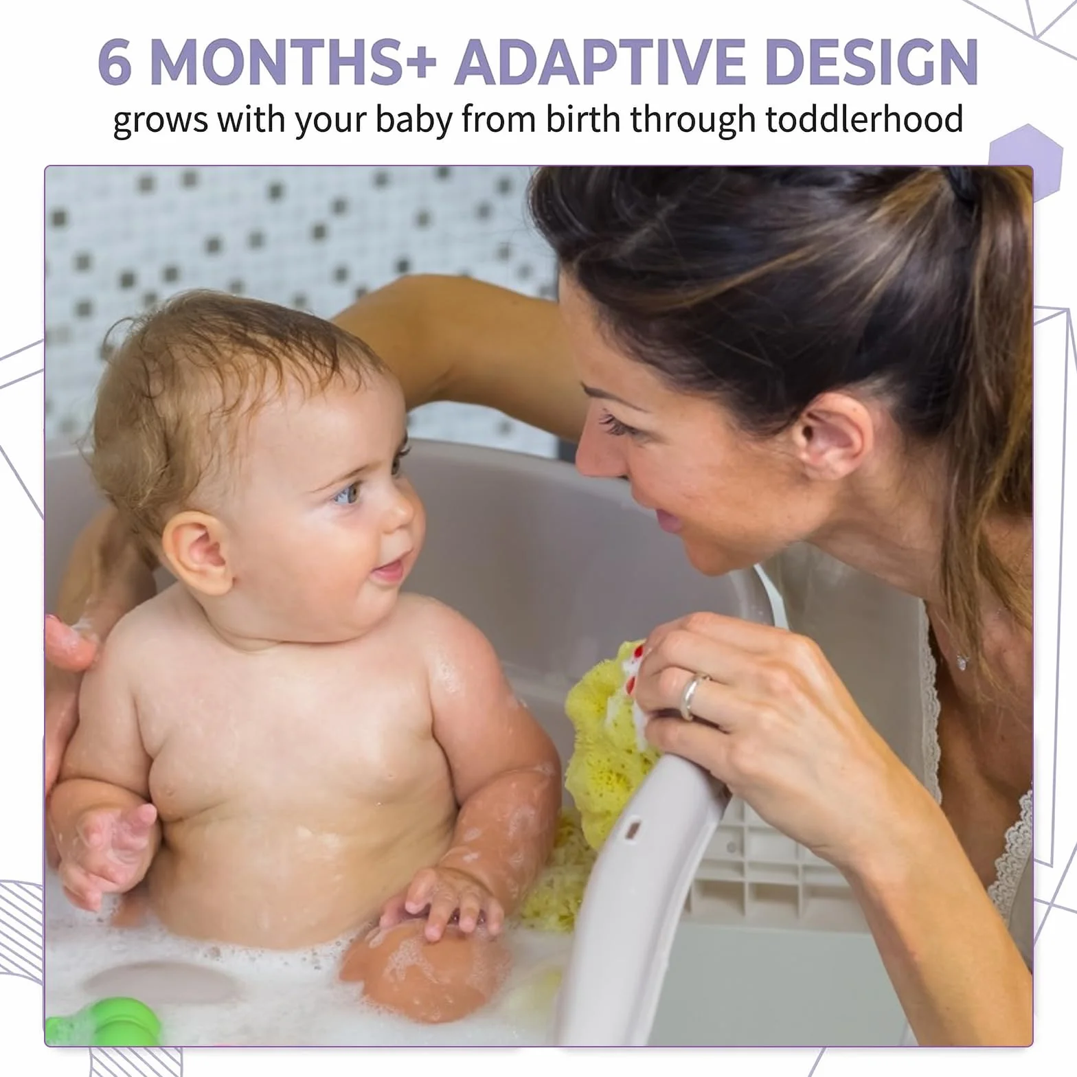 Coussin de Bain Ajustable Antidérapant pour Bébés 6-24 Mois avec 2 Brosses à Shampooing