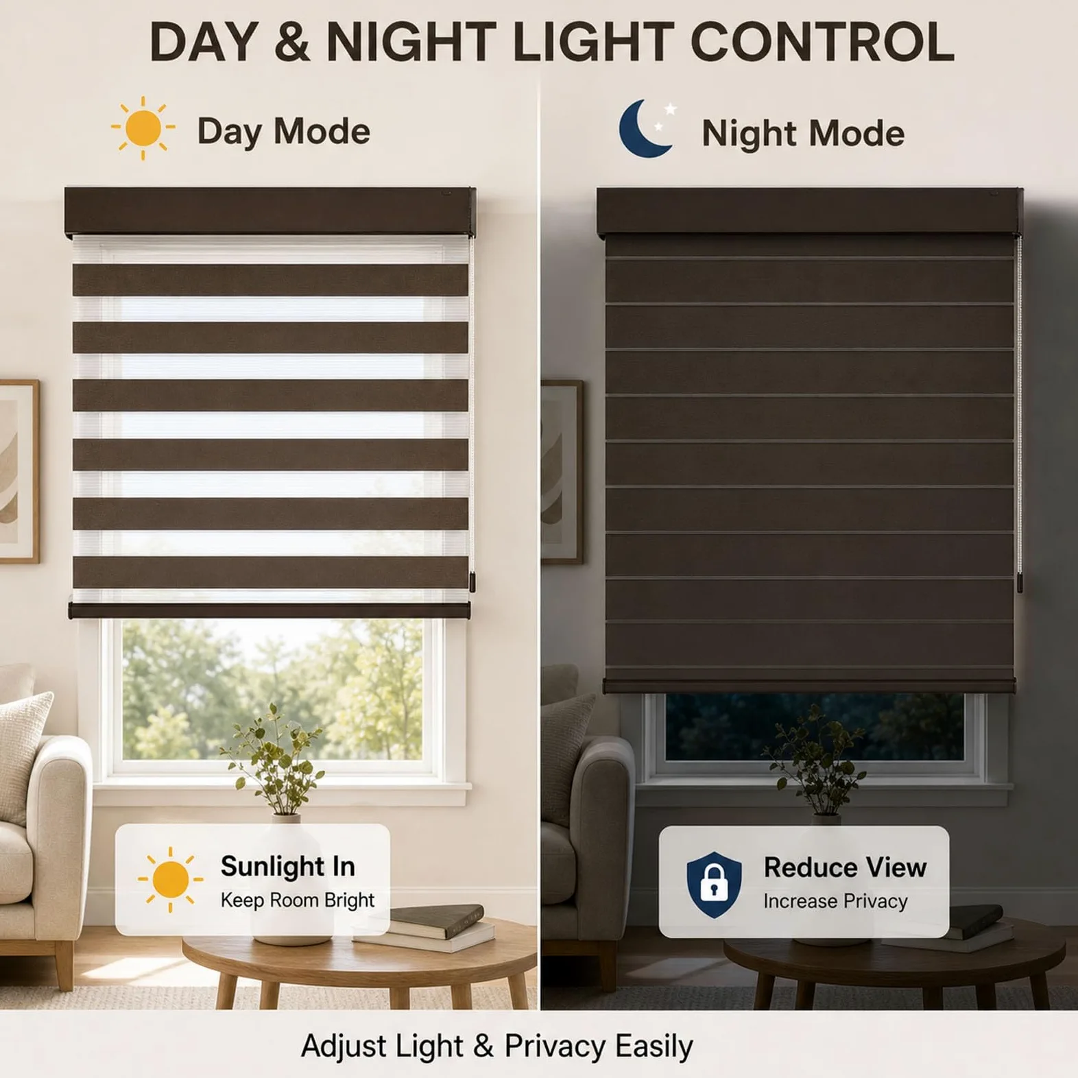 Store Enrouleur Jour Nuit Double Tissu Zébré, Protection Solaire, Blanc | Store Enrouleur Jour Nuit Zébré Double Tissu, Rideau Occultant Protection Solaire pour Fenêtre(Beige,W 40 x H 150 cm)
