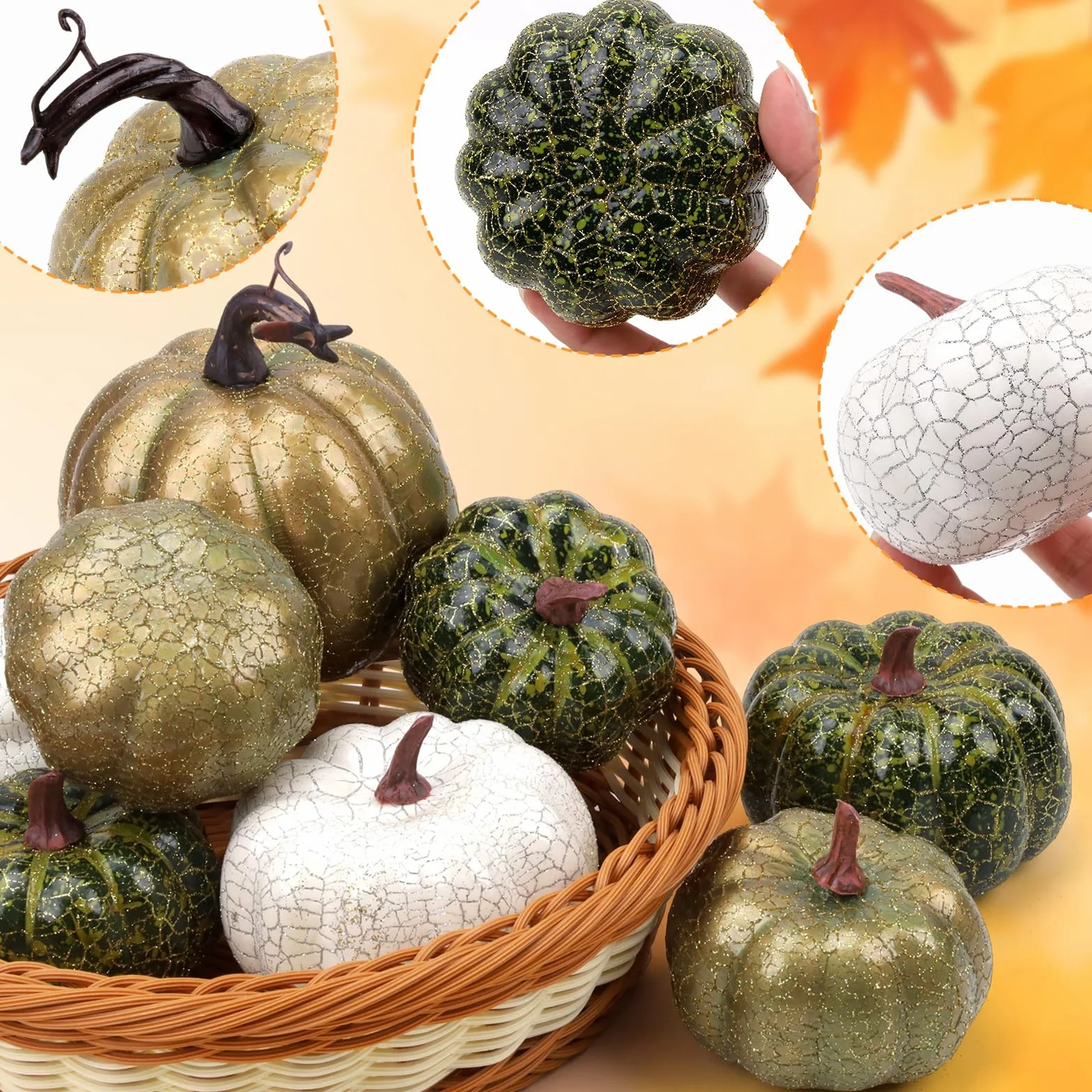 Sztuczne Dynie Mousse Kolekcja Jesienna Dekoracja Halloween 8 Sztuk