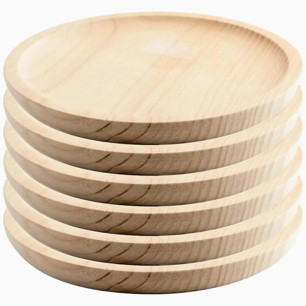 Planche/Assiette à Poulpe - Plateau de Service - Assiette en Bois pour Fromage, Viande - Poulpe Plat - Planche à Pizza - Tranche de Bois Ronde - Lot de 6 - Ø 26 cm