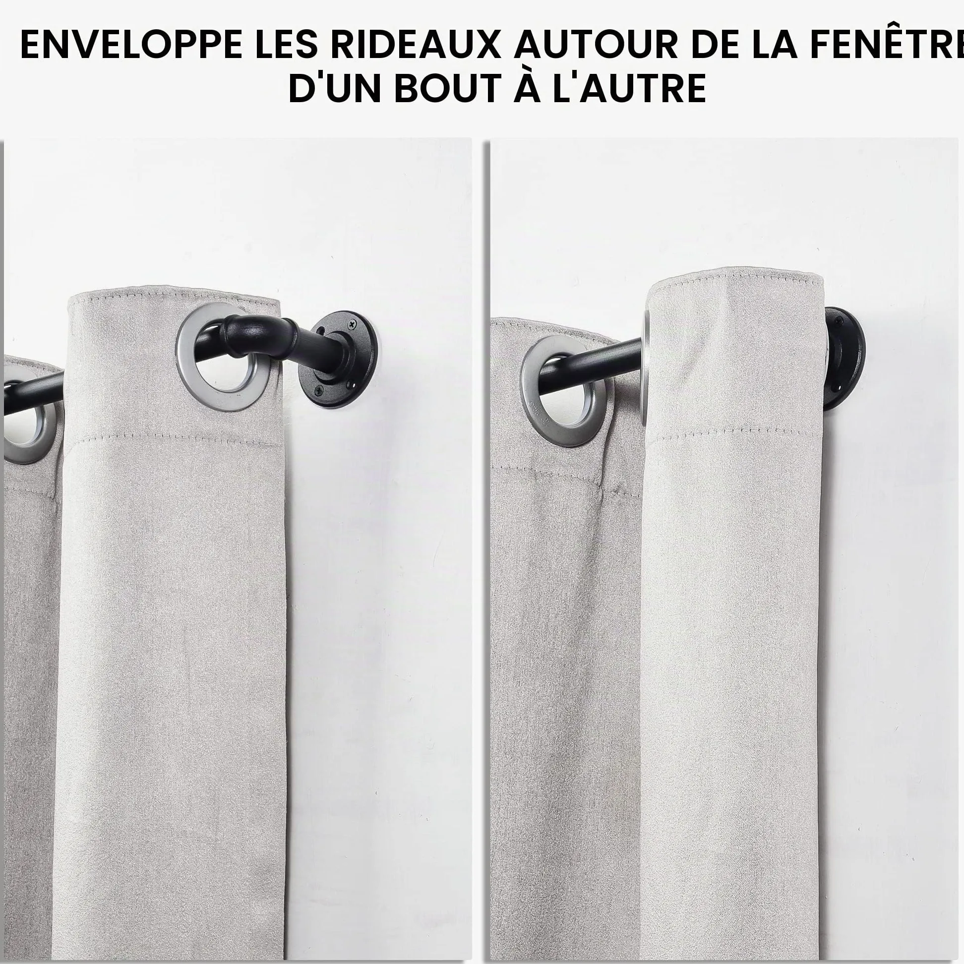 Tringle à Rideau Extensible Style Industriel, Tringles Rideaux pour Rideaux à œillets, Barre Rideau Extensible 67cm - 122cm. ((67cm - 122cm) X 2 PACK)
