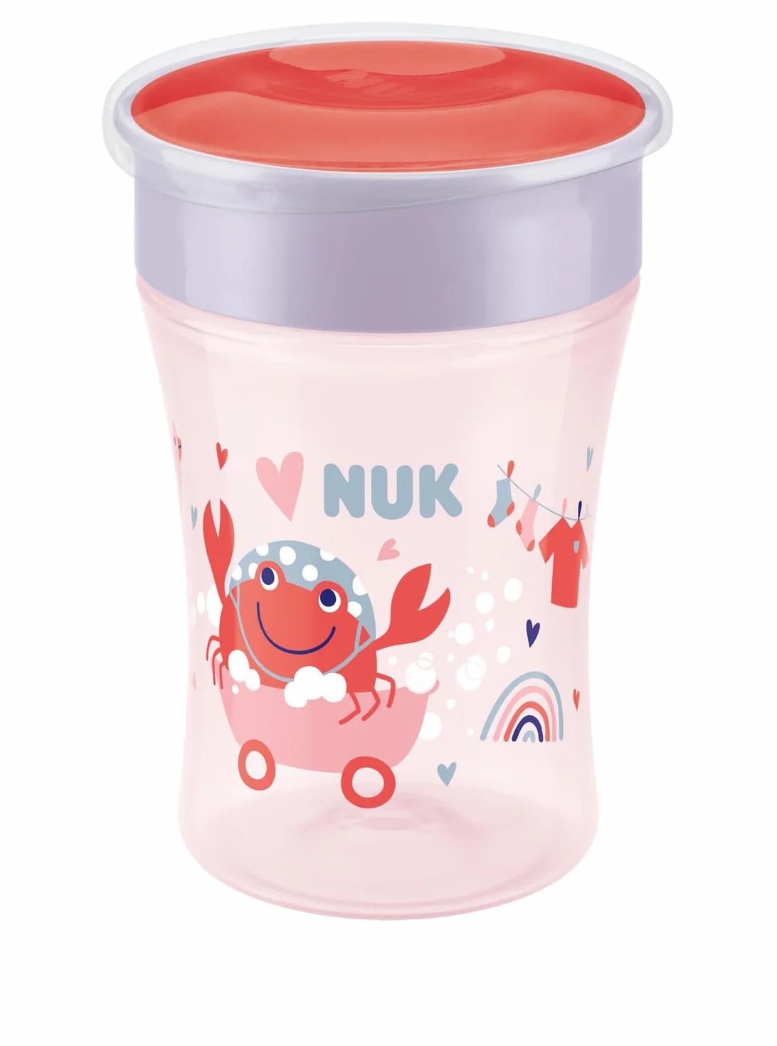 NUK Magic Cup Tasse d'Apprentissage 230 ml 8+ mois Bordure 360° antifuites Crabe Rouge