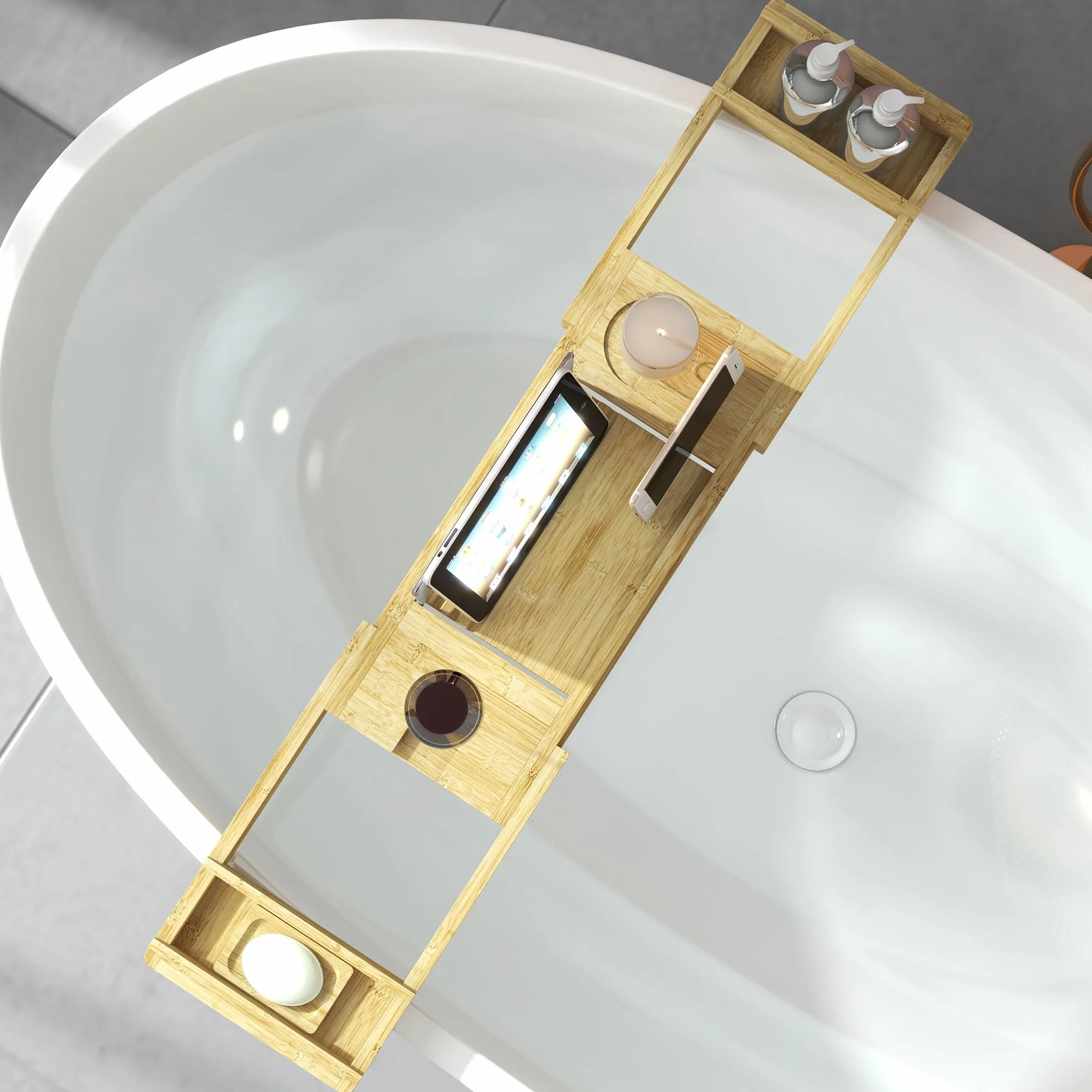 HOMCOM Pont étagère Plateau de Baignoire Extensible en Bambou 75-109 x 23 x 4,5 cm