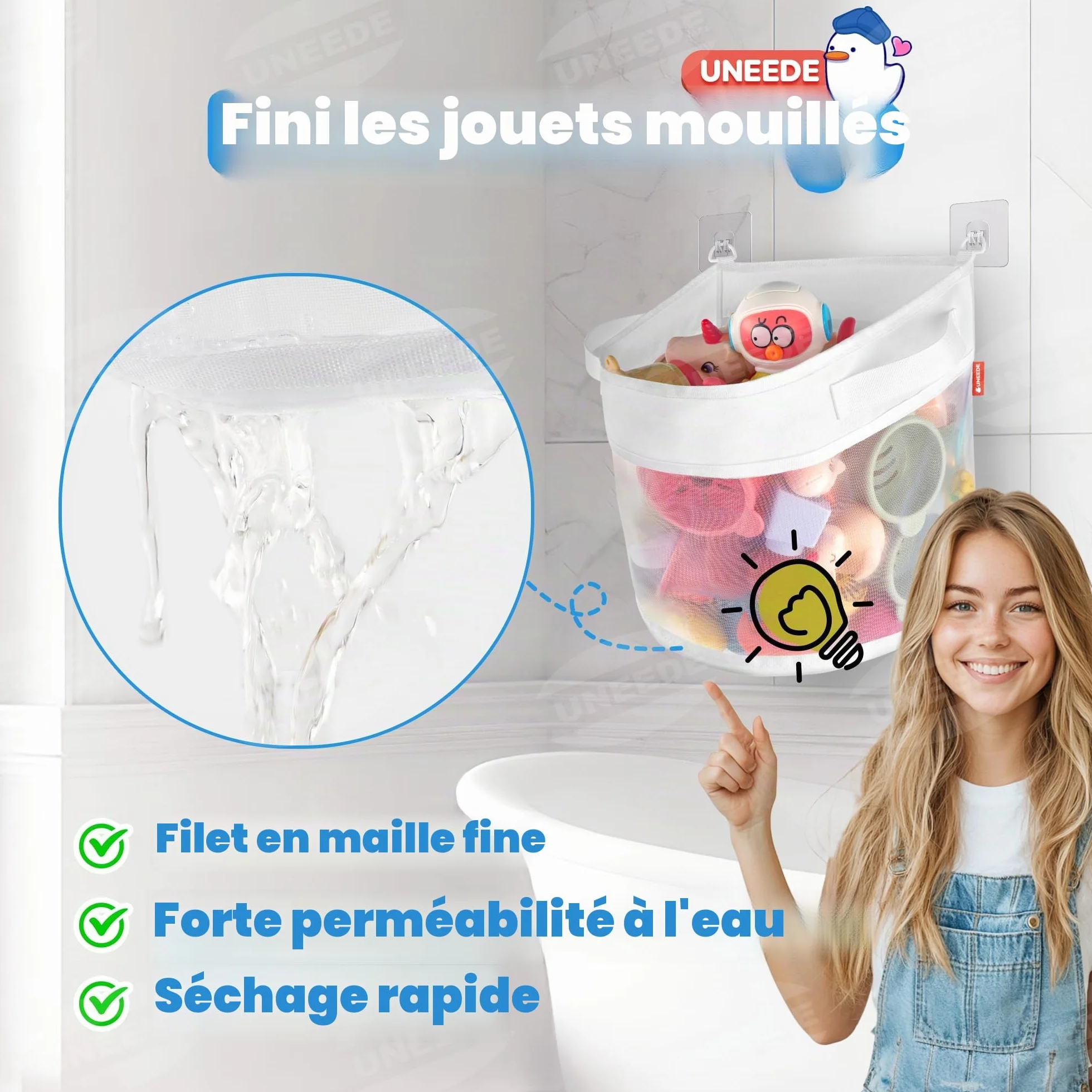 UNEEDE Filet Rangement Jouet Bain Bebe avec 4 Crochets Adhésifs