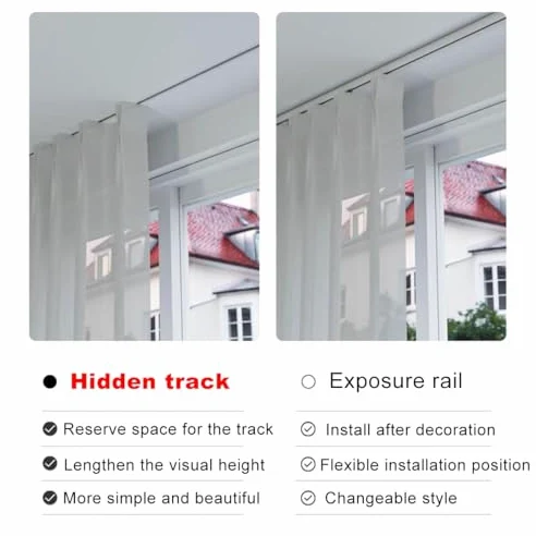 Rail de rideau de plafond encastré – Tringle cachée pour séparateurs de pièce et solutions d'intimité Montage au plafond lisse Design parfait pour la maison et le bureau