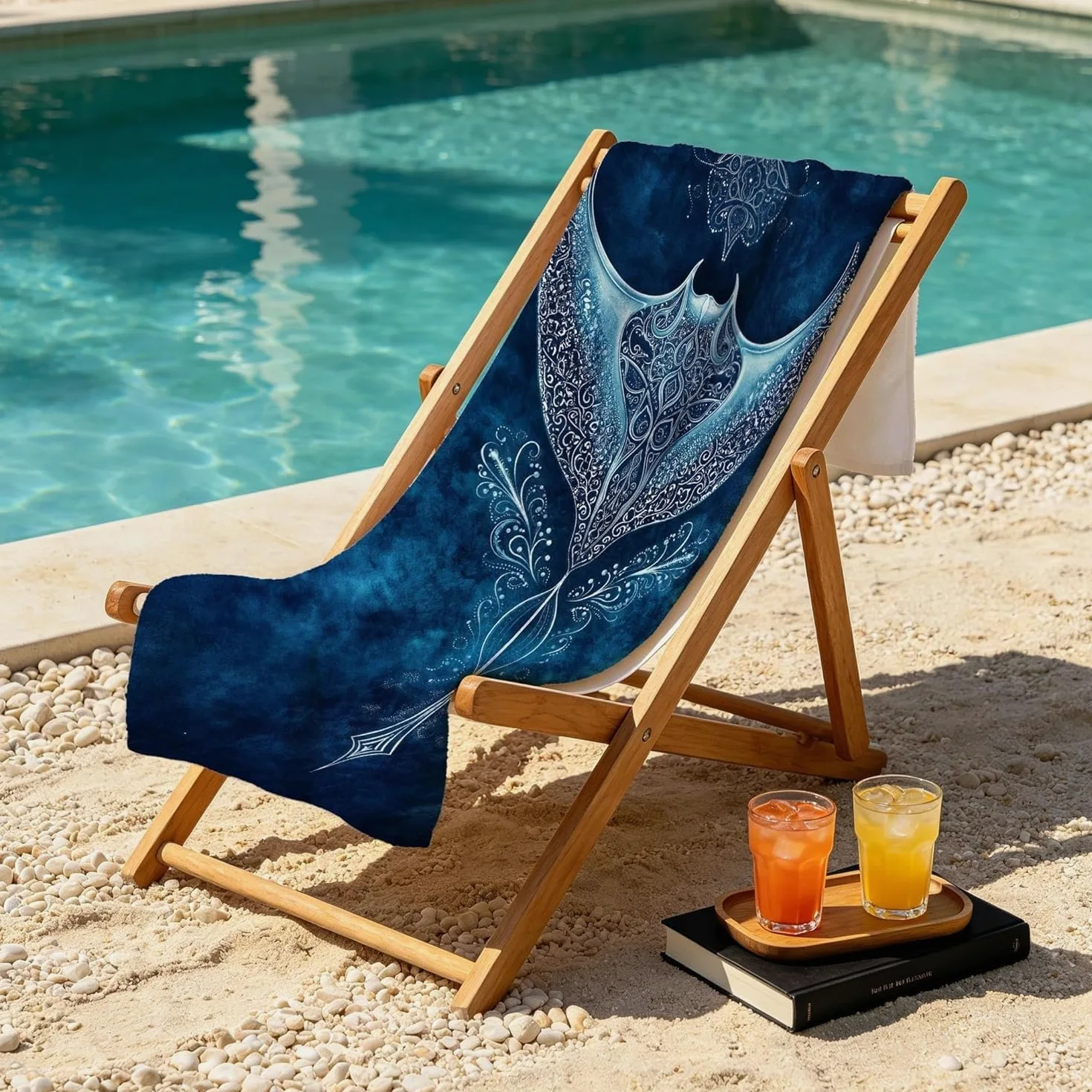 Serviette de Plage Raie Manta Drap de Plage OcéAn Serviette de Bain 200x200 cm, Séchage Rapide Anti Sable & Légère, pour Bord de Mer, Voyages, Sauna, Piscine