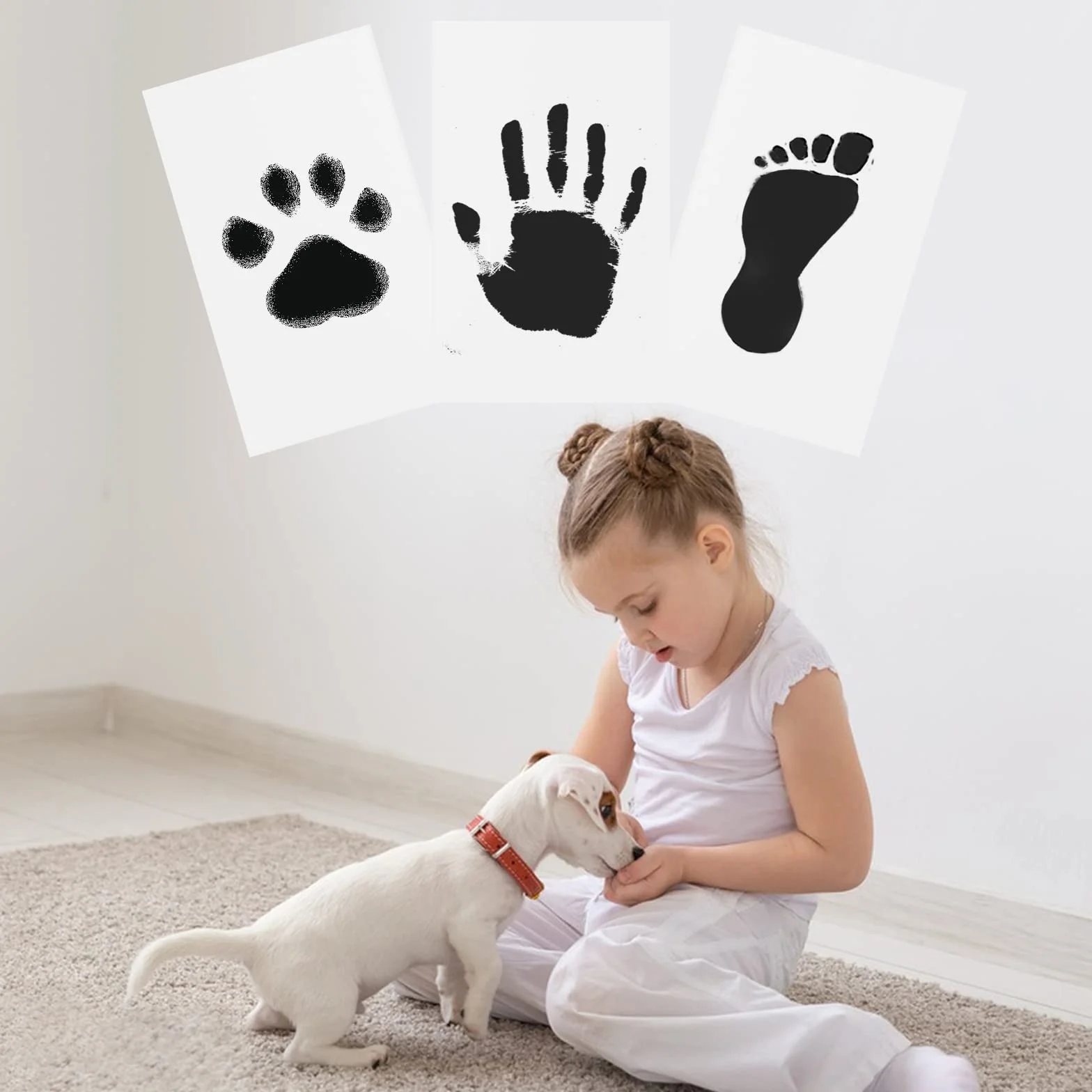 Kit Empreinte Pieds et Mains Bébé avec 8 Cartes d'Impression, Tampon Encreur Sans Encre, Clean Touch