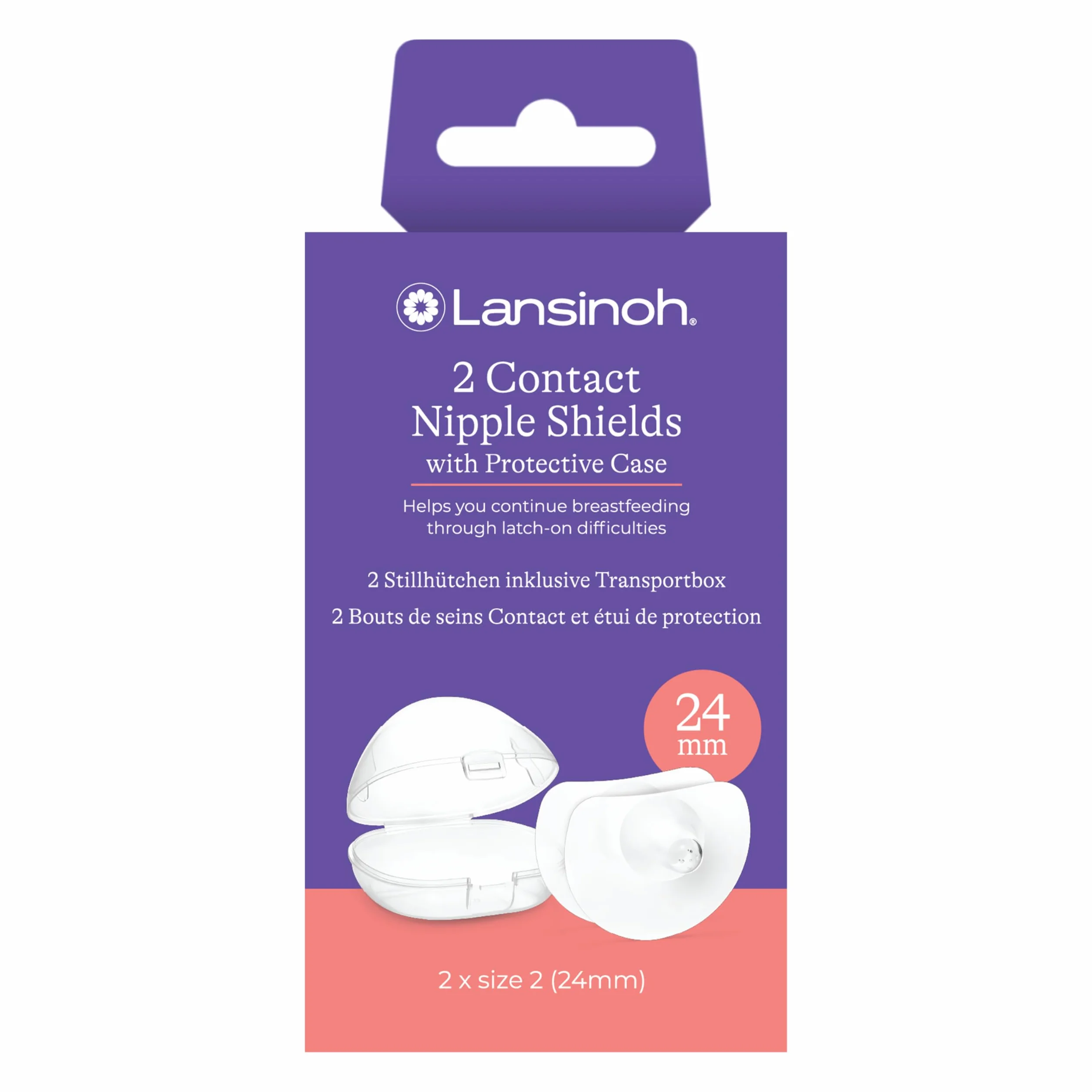 Lansinoh Bouts de Sein Allaitement Taille 2 (24 mm) x2 + Étui – Silicone Ultra Fin Sans BPA/BPS