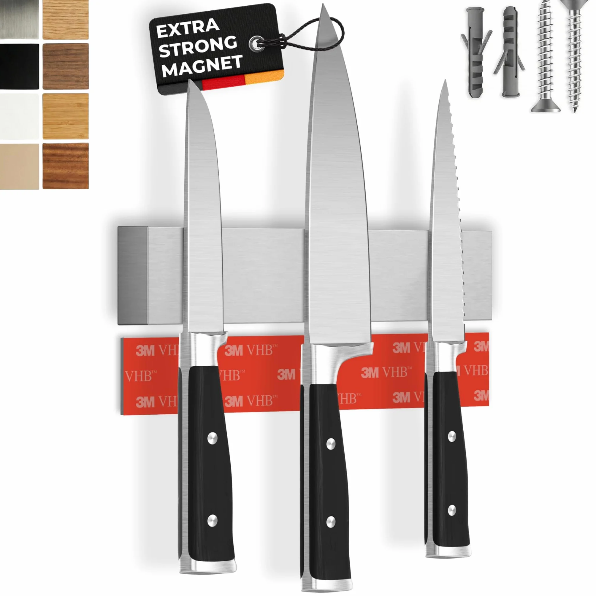 Porte Couteaux de Cuisine Magnétique Aimant Extra Fort 25cm Acier Inoxydable