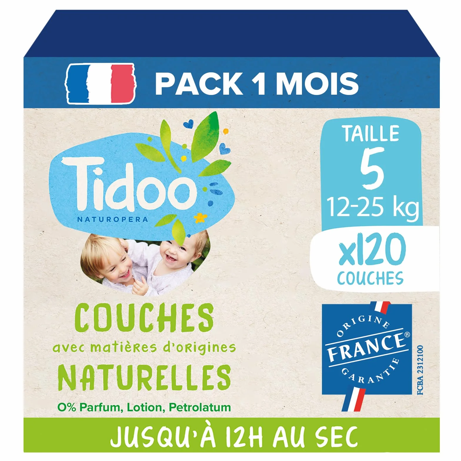 Couches écologiques Taille 5 12-25kg 120 Couches Jetables Pack 1 Mois Fabriquées en France