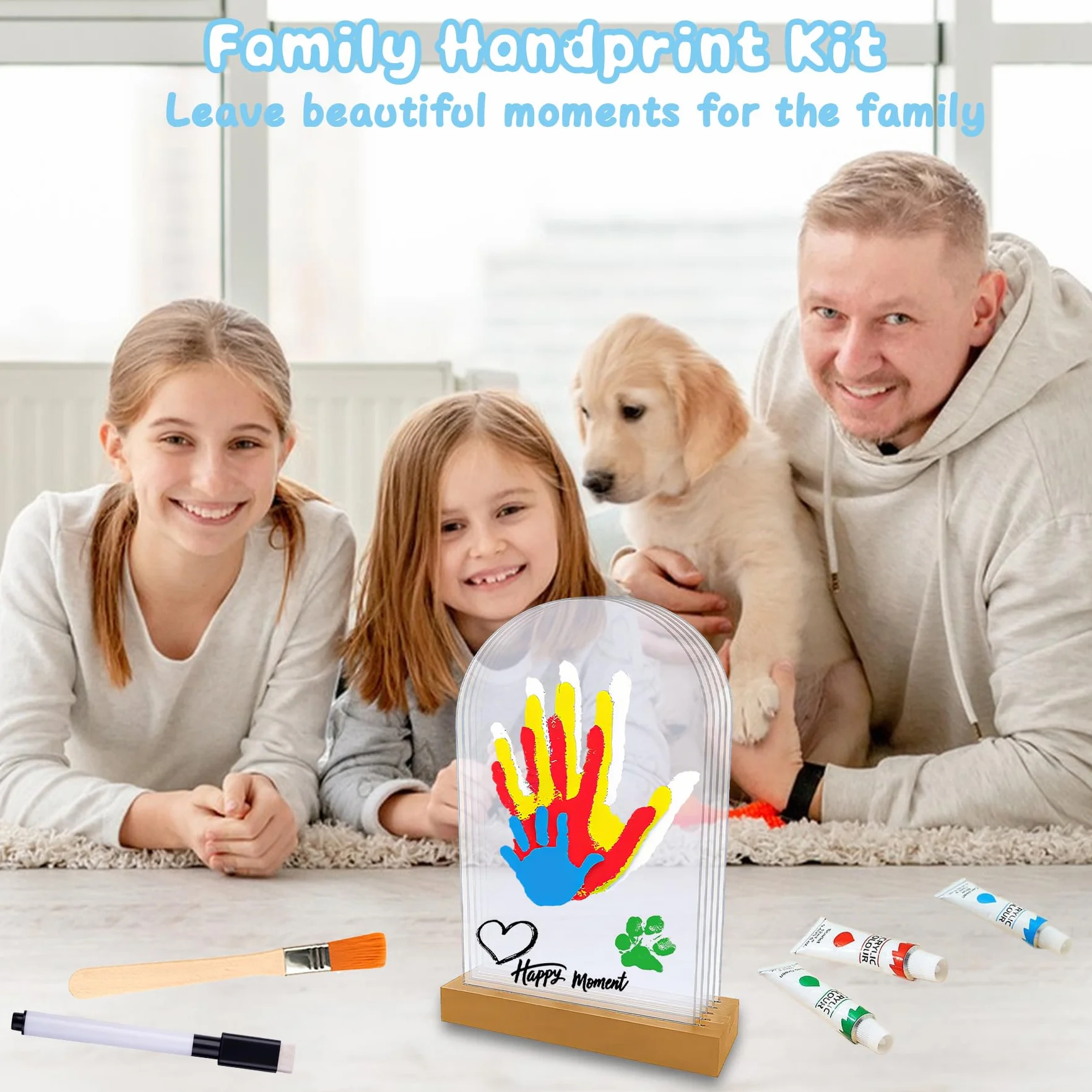 Kit d'empreintes de Mains et Pied Bébé 5 Panneaux Plexiglas Base Bois Souvenir DIY