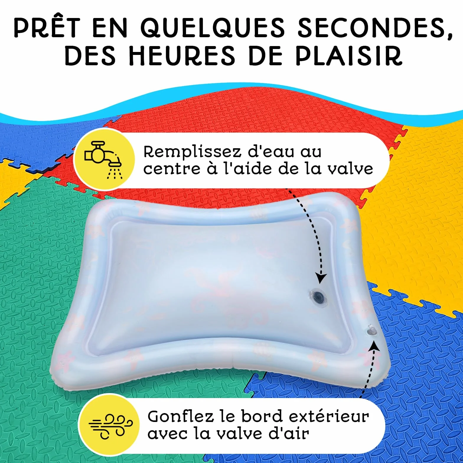 Tapis d’Eau Bébé – Tapis d’Éveil Sensoriel Gonflable sans BPA | Jouet d’Éveil & de Motricité