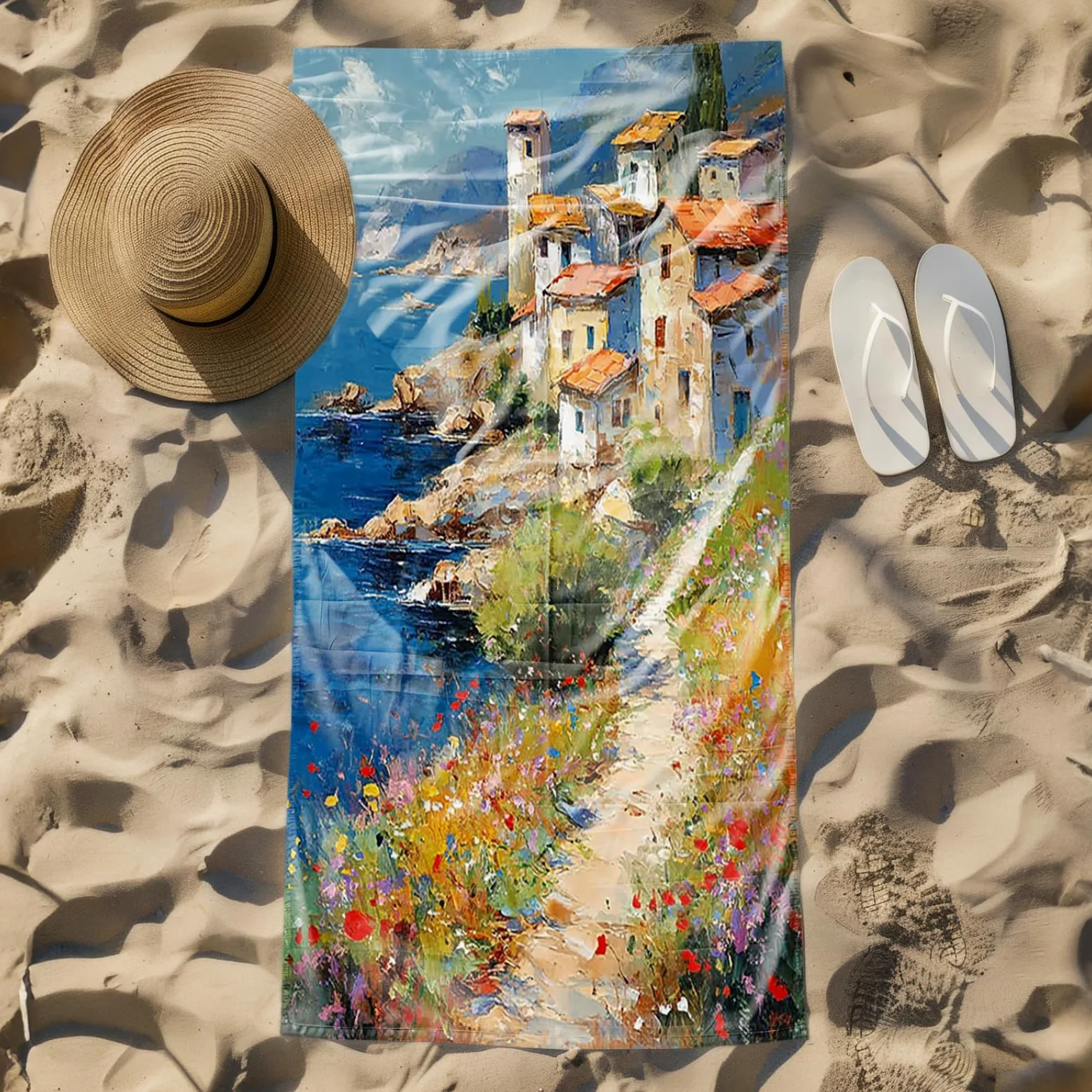 Tapis de Plage XXL Anti Sable Fleurs en Bord De Mer Serviette Piscine Adulte,Natte De Plage Pliable, Voyage Accessoires De Plage Camping,Serviette de Bain Personnalisée