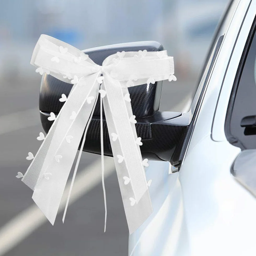 30 Pièces Noeud Voiture Mariage Blanc Décoration de Voiture Satin Ruban Mariage Cadeau
