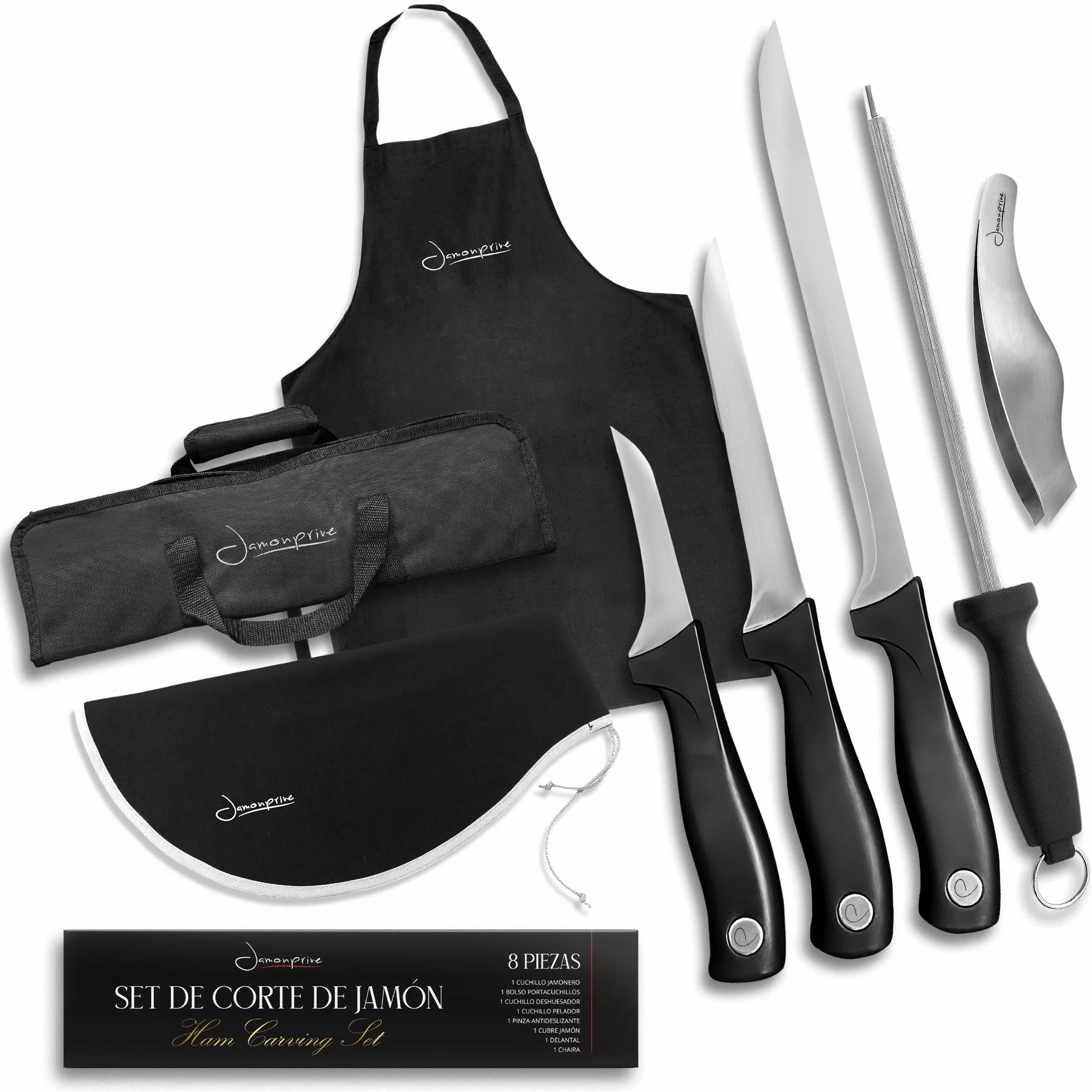 Set de couteaux à jambon - Mallette de cuisine avec couteau à désosser, pince, tablier et aiguisoir diamant