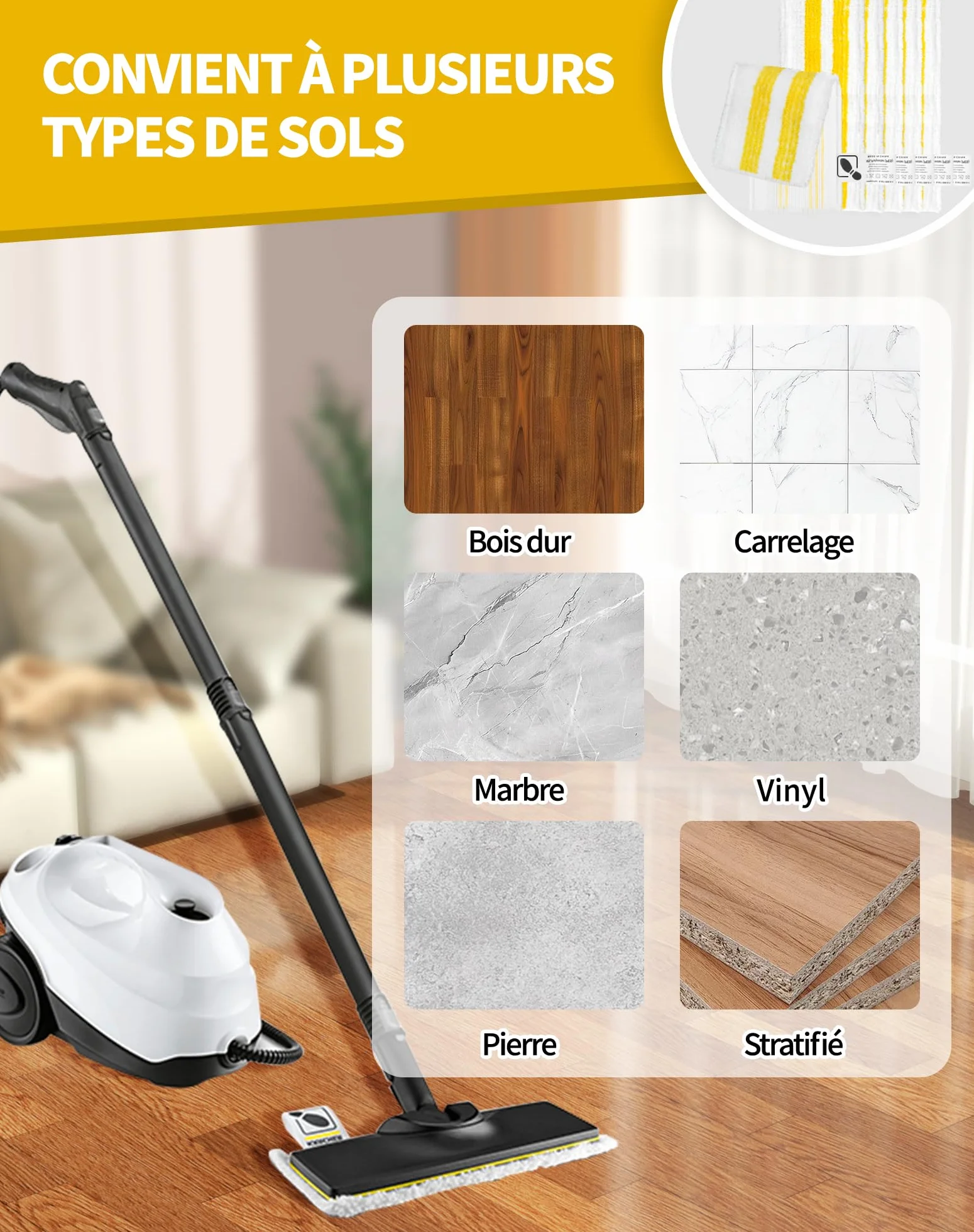 Accessoires Kärcher SC2 SC3 SC4 SC5 6 Microfibre Serpillères 3 Bonnettes Nettoyeur Vapeur Easyfix