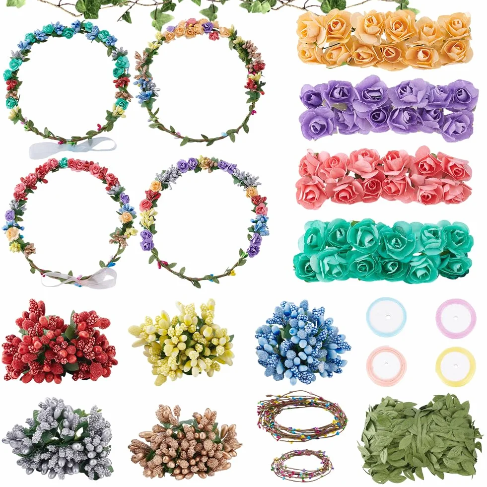 INFUNLY Lot de 12 couronnes de fleurs à faire soi-même pour bricoler bandeaux et bracelets