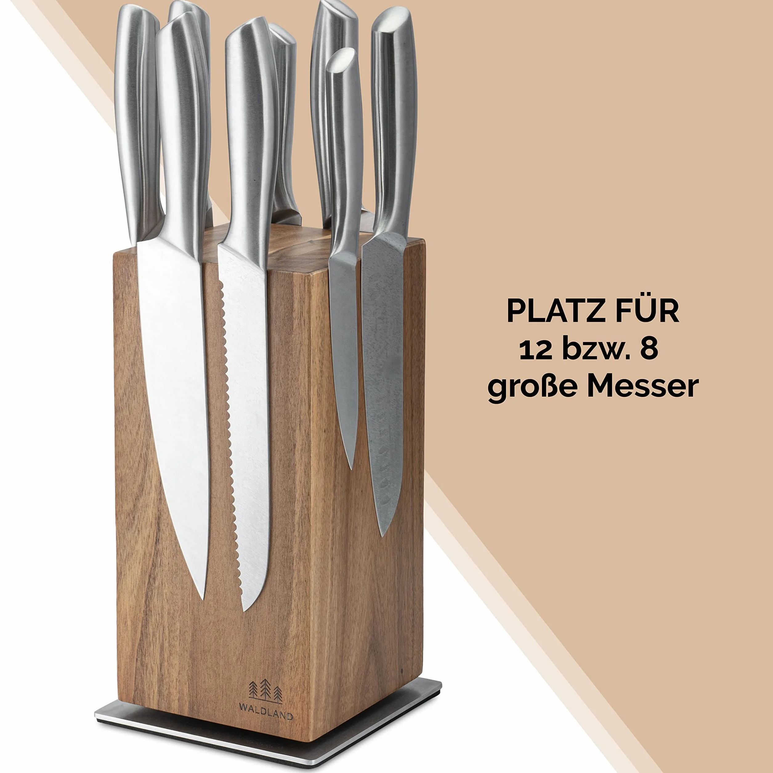 WALDLAND Bloc à couteaux magnétique rotatif 360° en bois d'acacia Organiseur cuisine