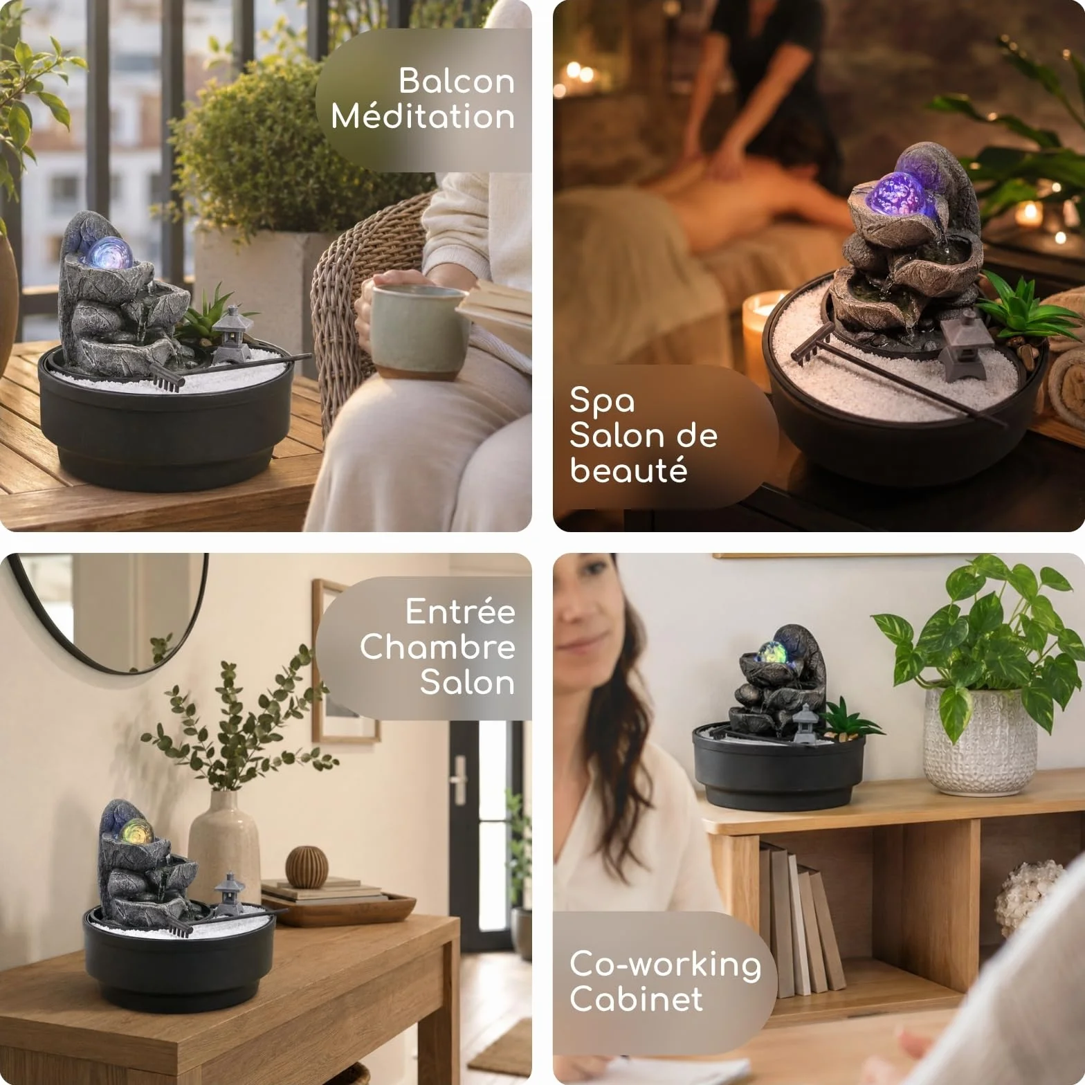 Fontaine d'Intérieur Jardin Zen, Boule de Verre Lumineuse LED Coloré, Circuit Fermé H21 cm