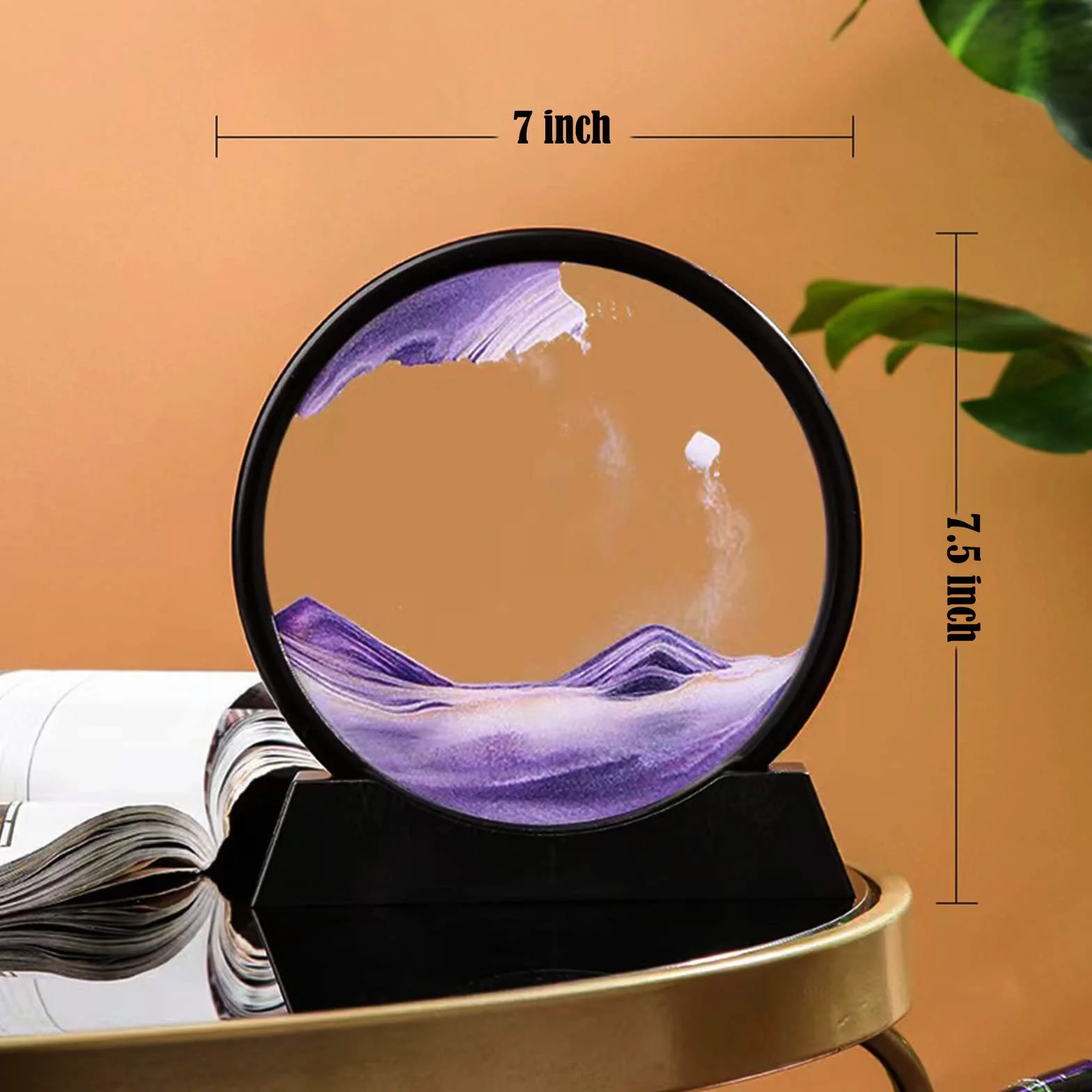 Sablier 3D en mouvement avec cadre en verre fluide 17,8 cm violet décoration maison bureau
